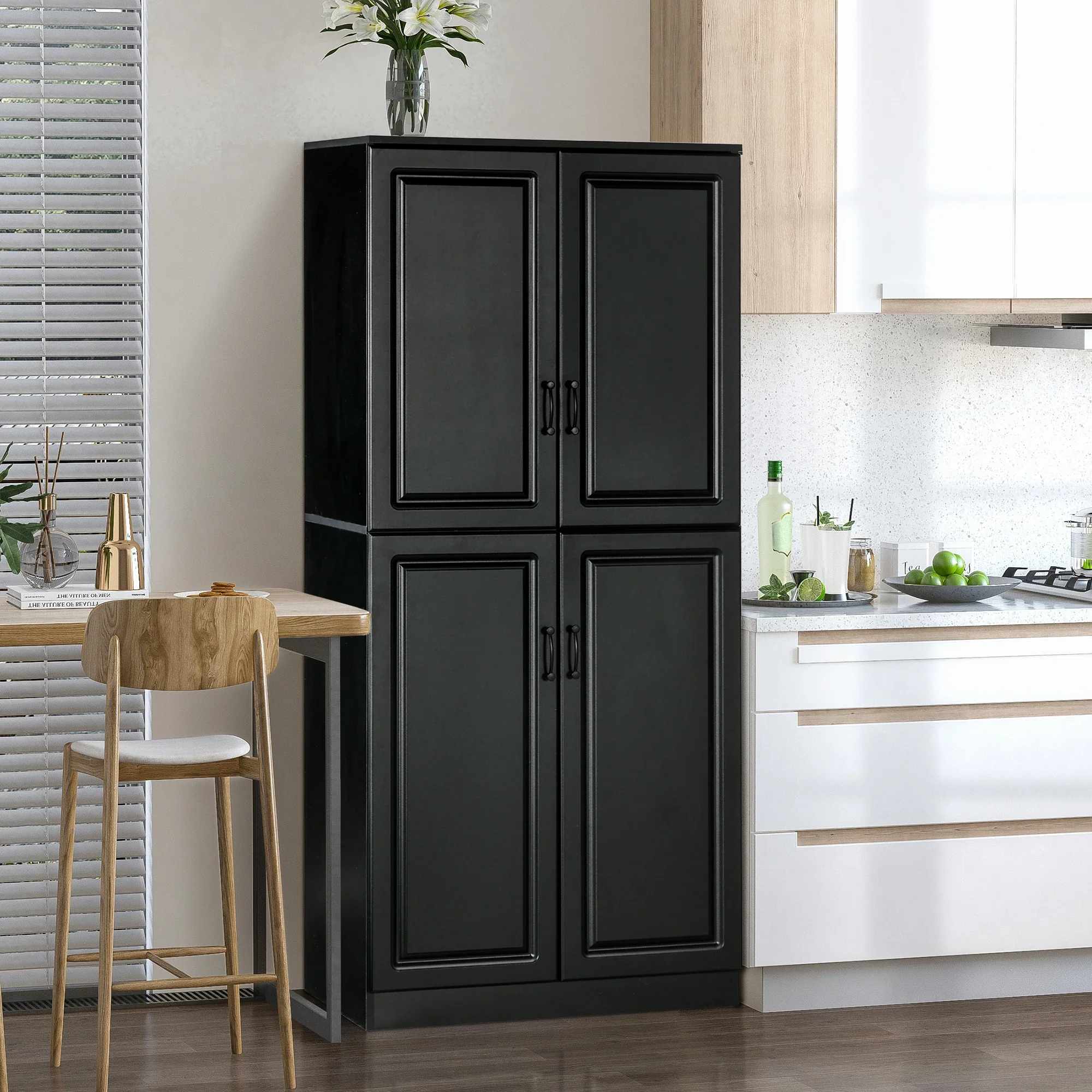 71" Freestanding Kitchen Pantry Cabinet, 4 Doors, Adjustable Shelves, Black - Image 2