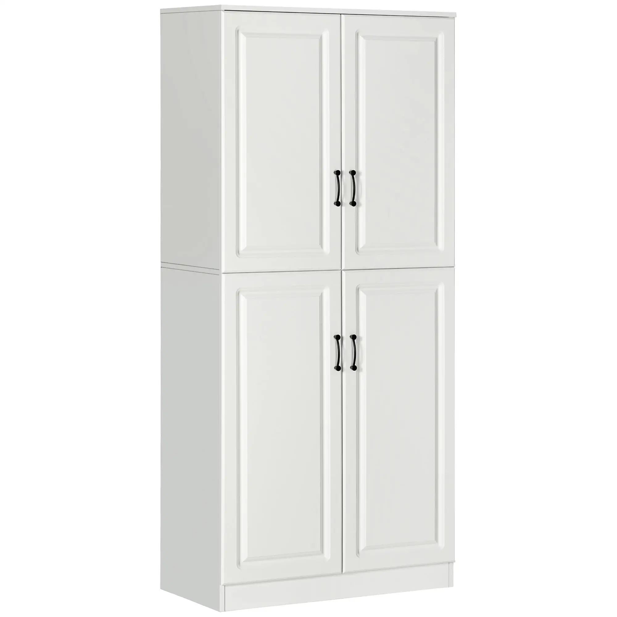71" Freestanding Kitchen Pantry Cabinet, 4 Doors, Adjustable Shelves, White
