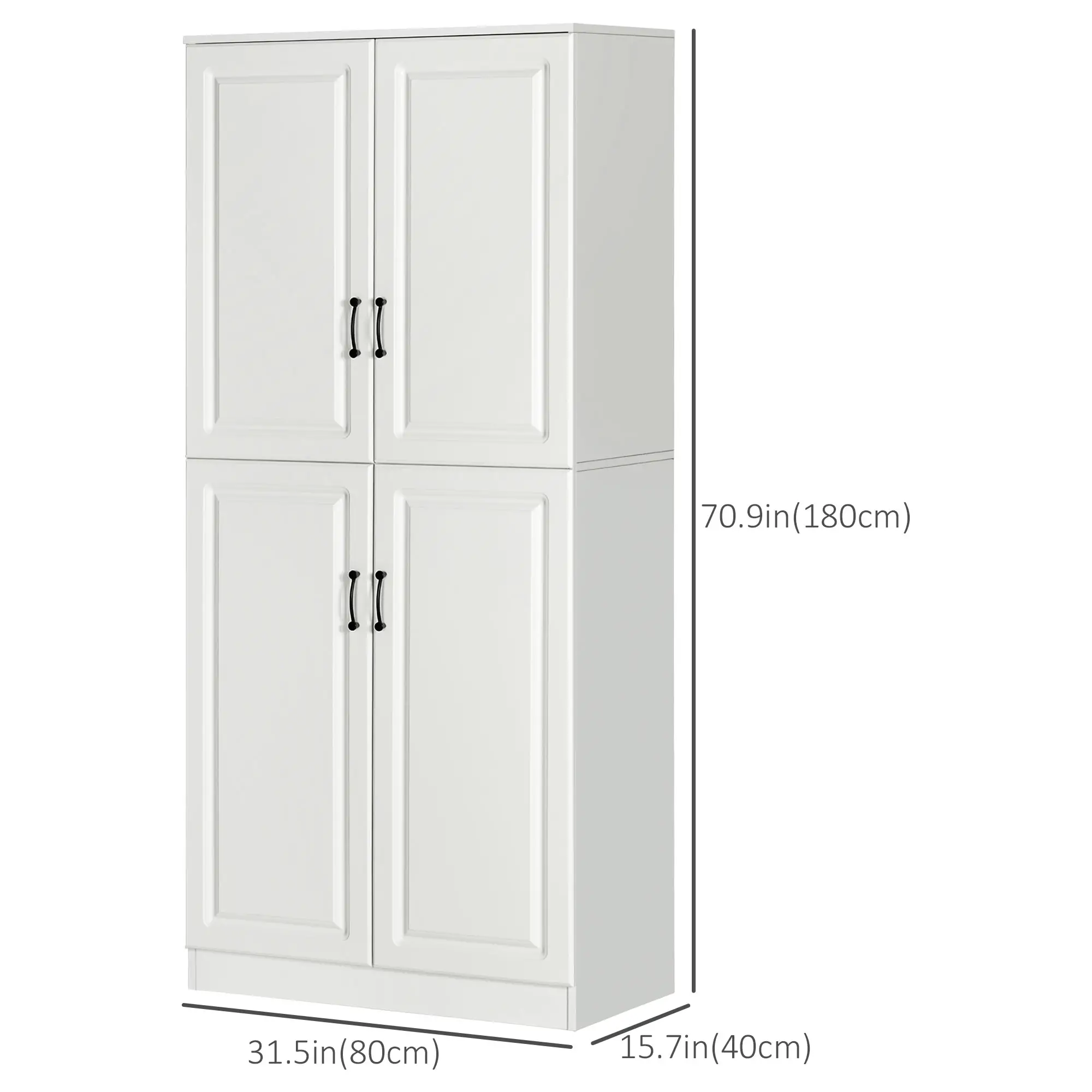 71" Freestanding Kitchen Pantry Cabinet, 4 Doors, Adjustable Shelves, White - Image 3