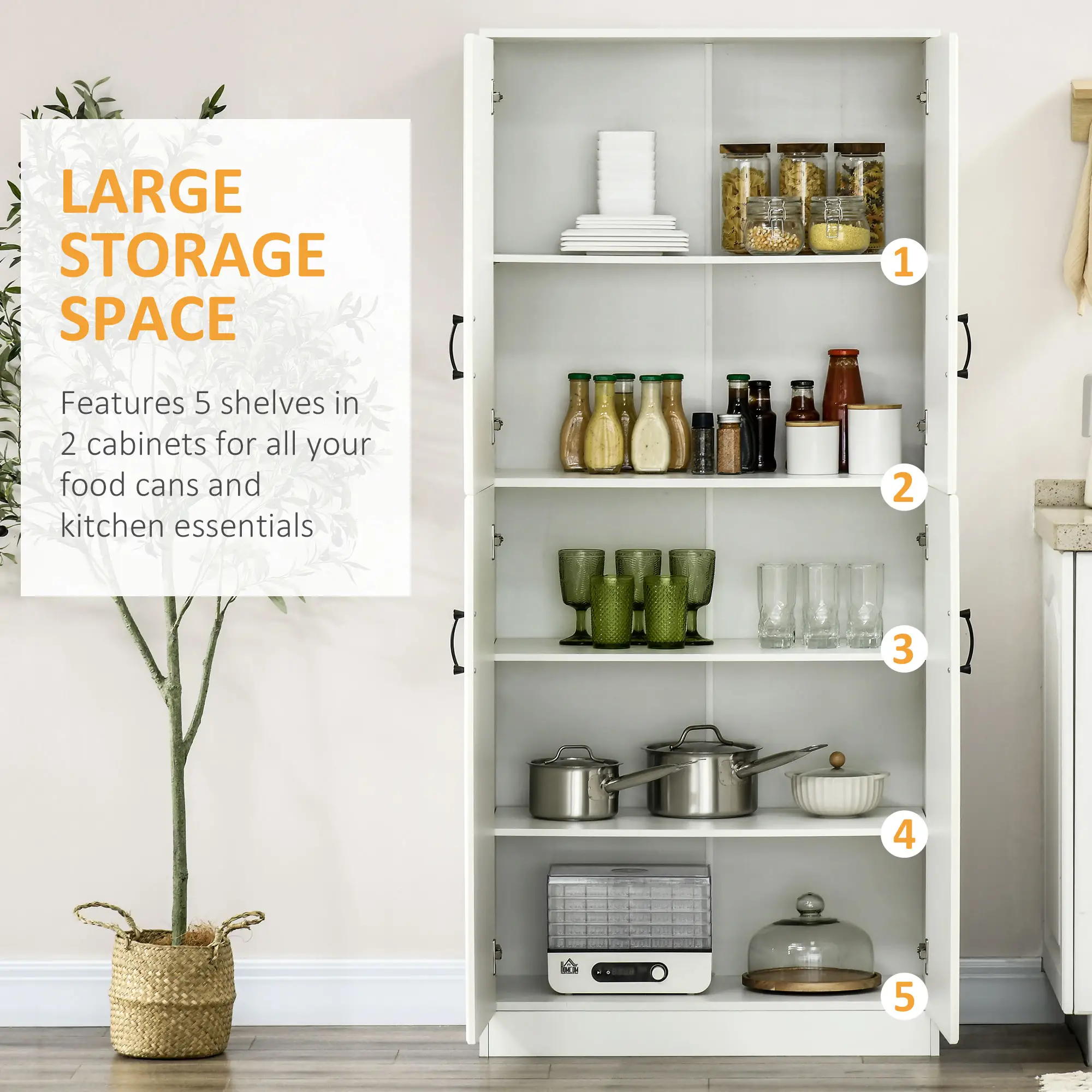 71" Freestanding Kitchen Pantry Cabinet, 4 Doors, Adjustable Shelves, White - Image 4