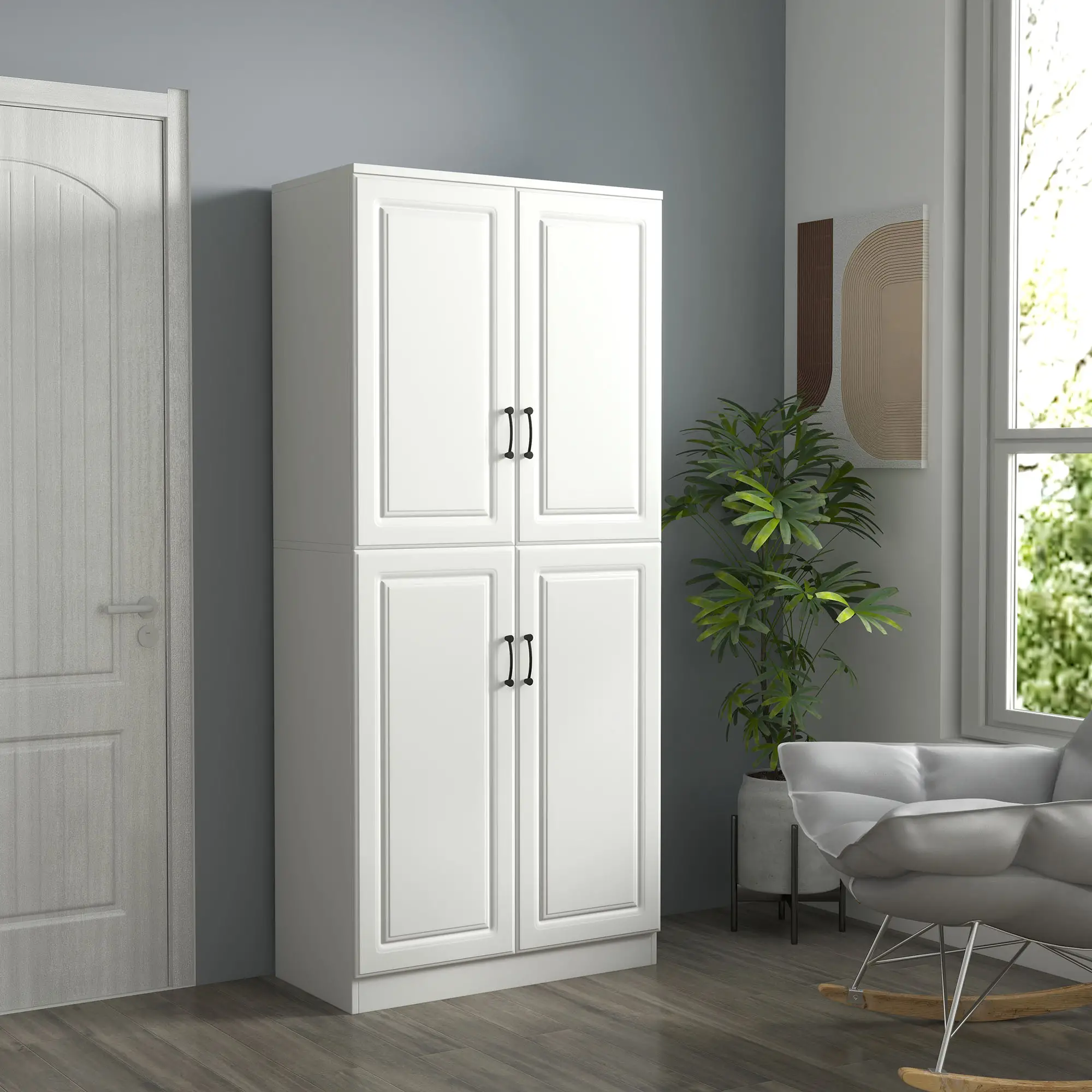 71" Freestanding Kitchen Pantry Cabinet, 4 Doors, Adjustable Shelves, White - Image 8