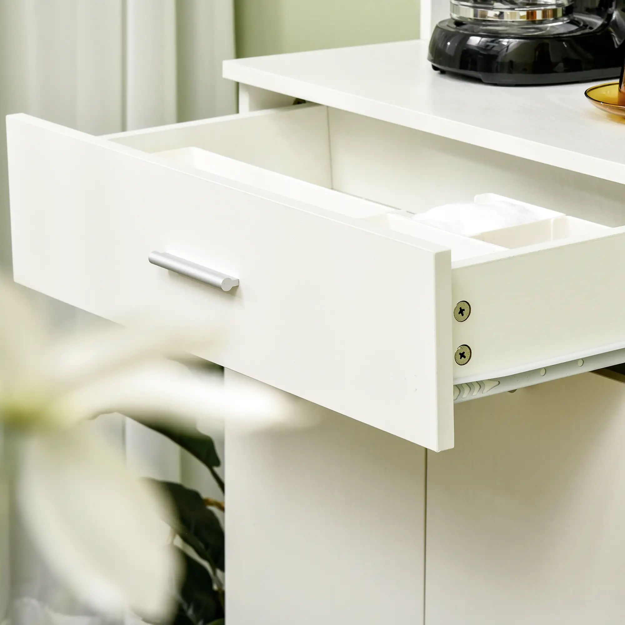71"H Freestanding Kitchen Pantry, Buffet Cabinet with Hutch, White - Image 9