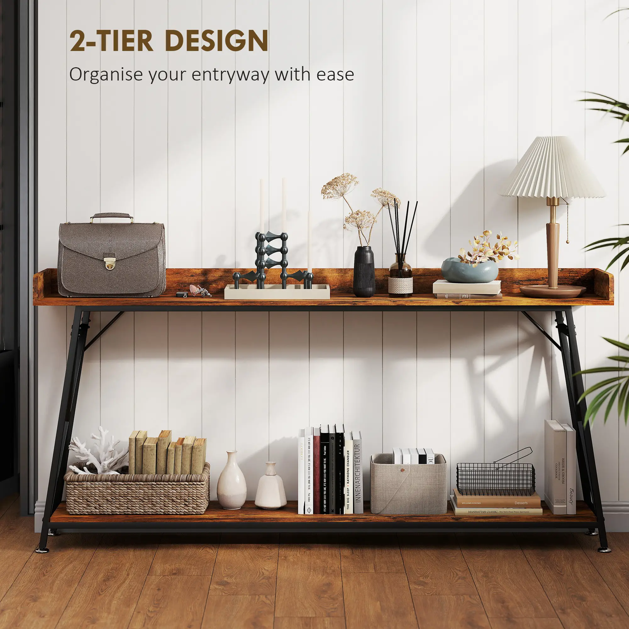 71 Inch Extra Long Console Table with Storage Shelf, Rustic Brown - Image 4
