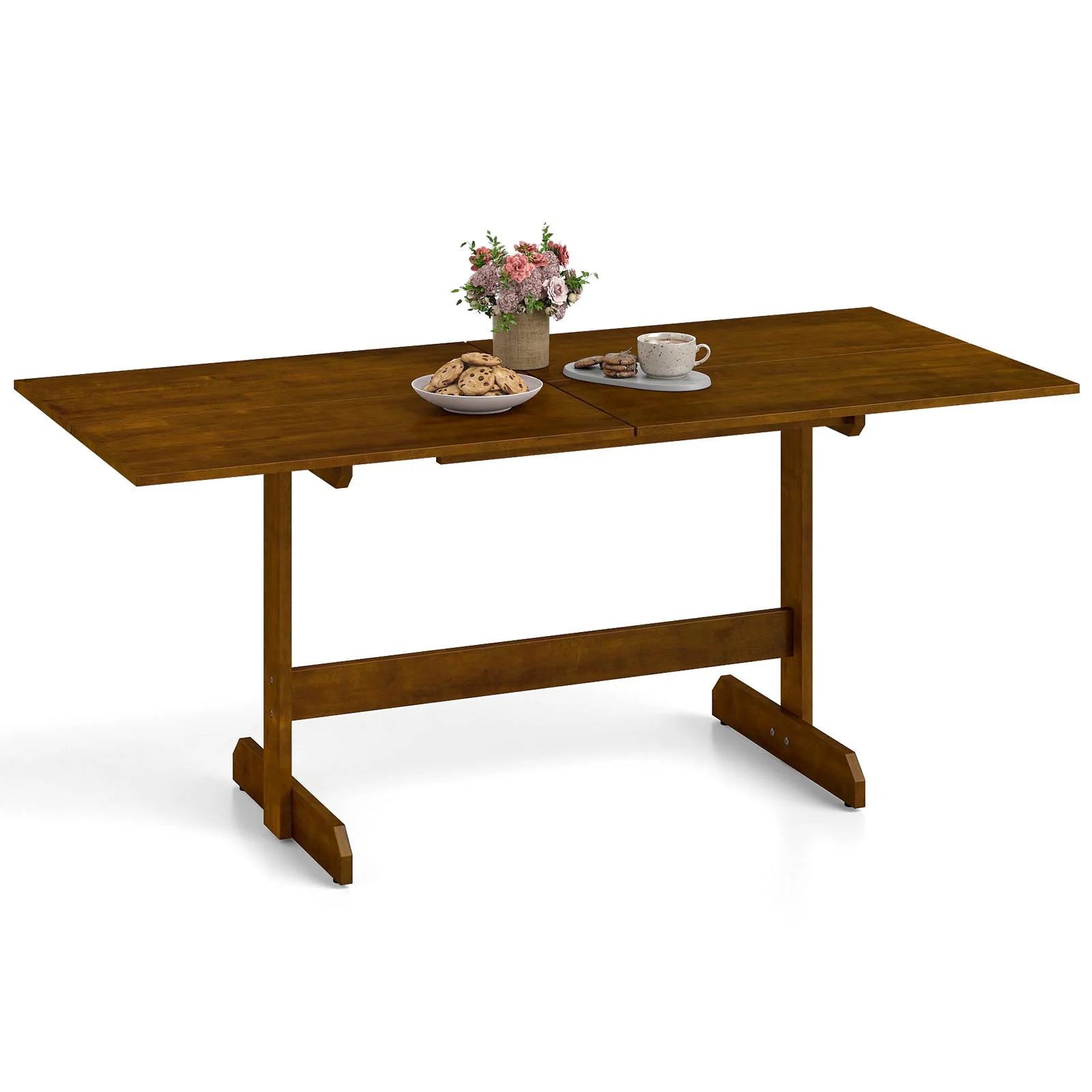 71 Inch Farmhouse Dining Table Wooden Kitchen Table for 6-8 with Rubber Wood Legs, Walnut - Image 5