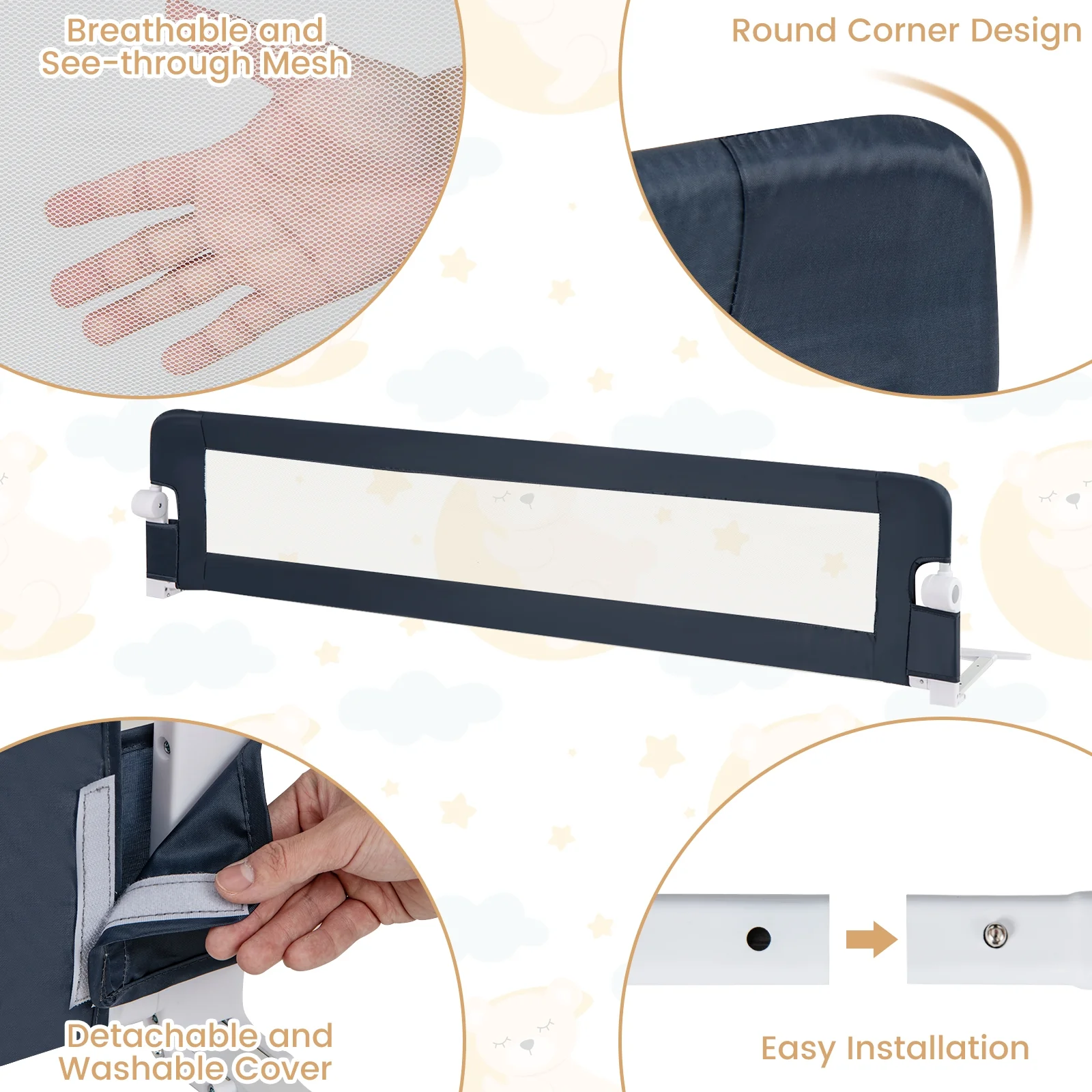71-Inch Foldable Bed Rail, Swing Down Baby Bed Guard, Blue - Image 7