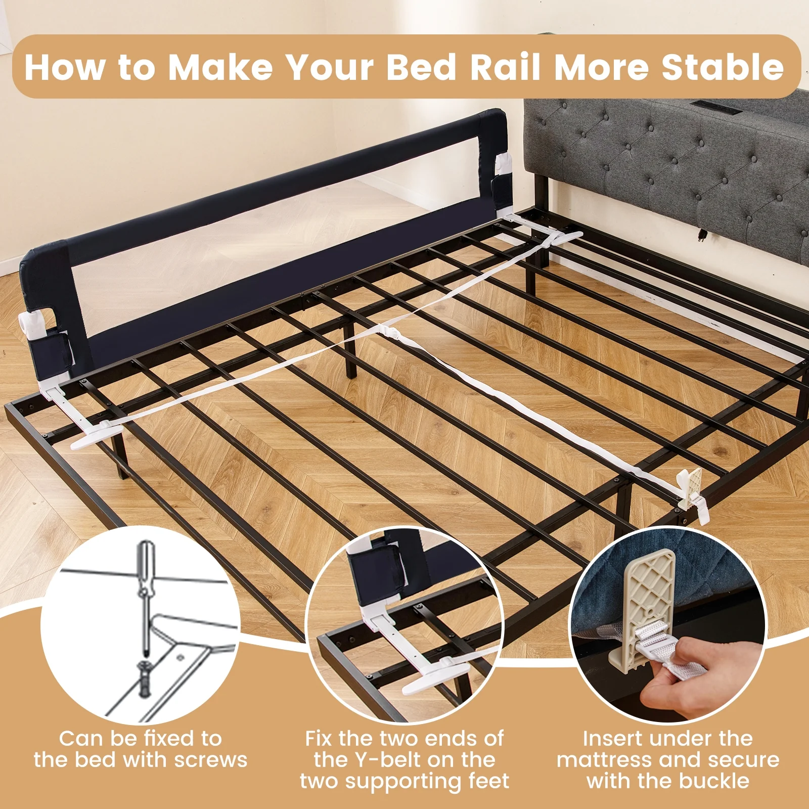 71-Inch Foldable Bed Rail, Swing Down Baby Bed Guard, Blue - Image 8