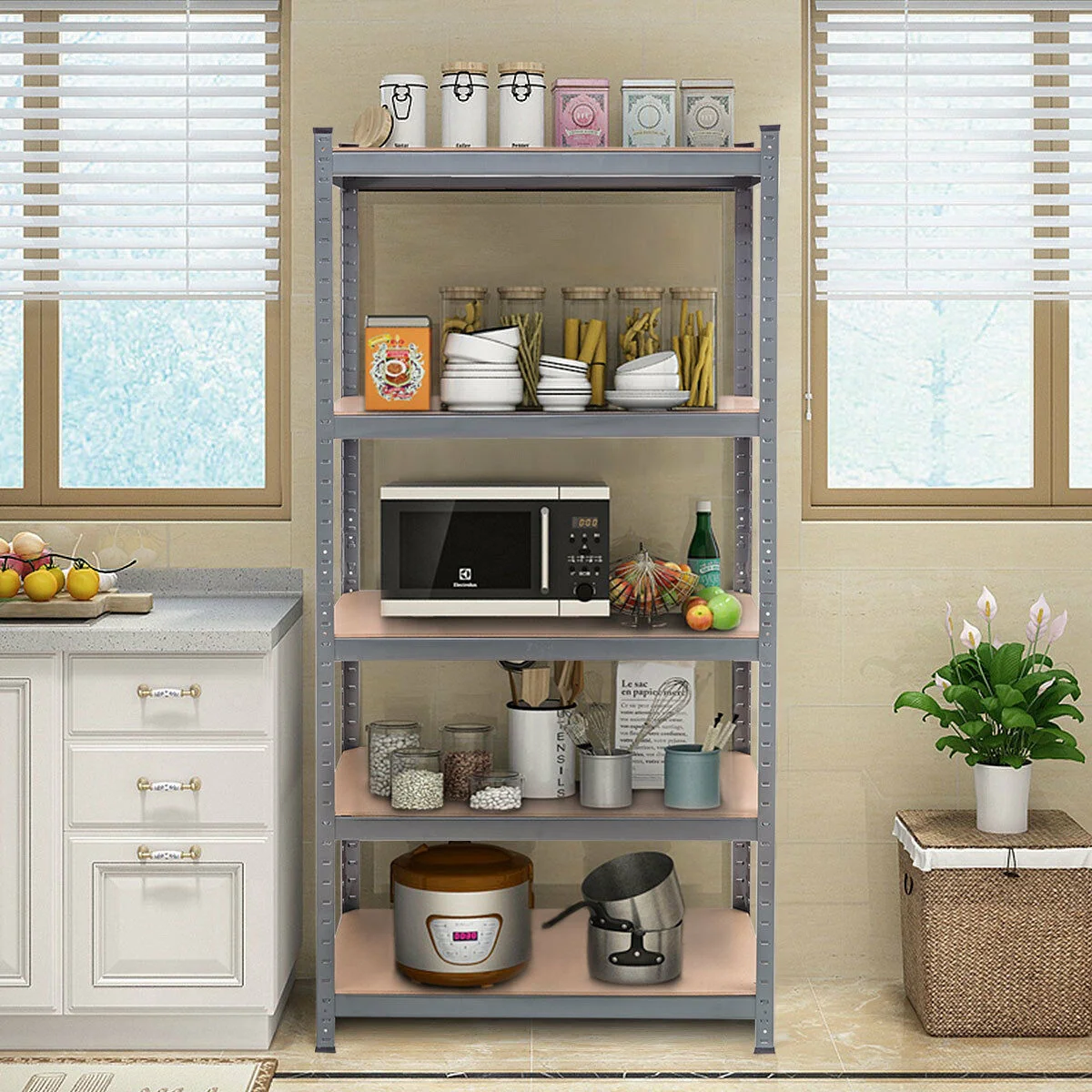 71 Inch Heavy Duty Steel Adjustable 5 Level Storage Shelves, Gray - Image 3