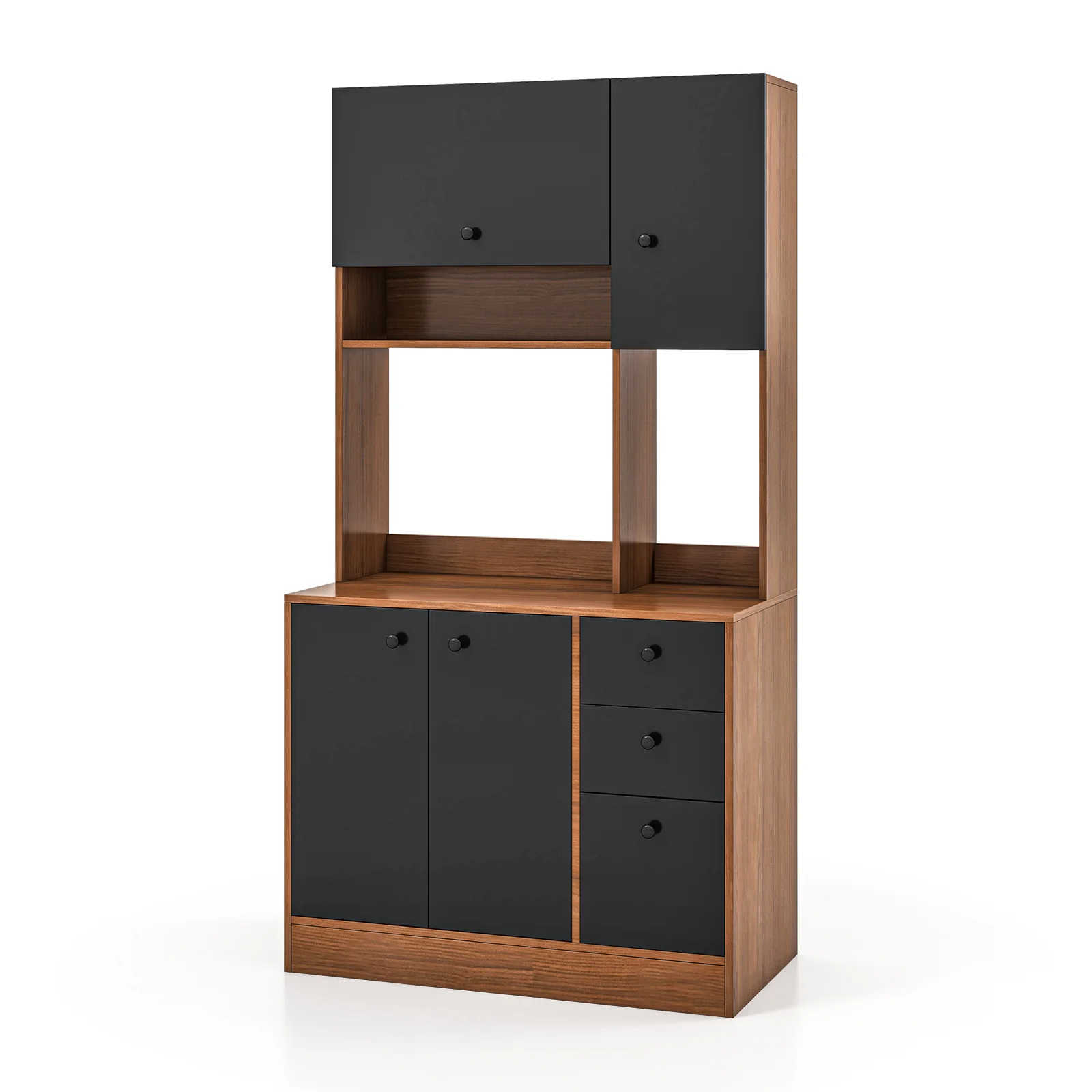 71 Inch Kitchen Pantry, 3 Storage Cabinet, 3 Deep Drawers, Walnut