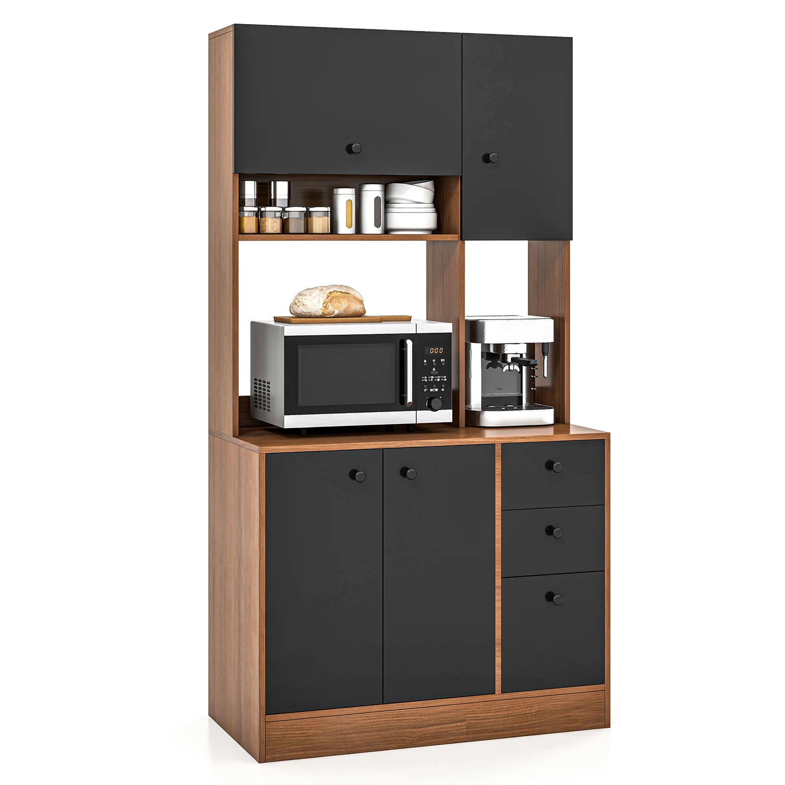 71 Inch Kitchen Pantry, 3 Storage Cabinet, 3 Deep Drawers, Walnut - Image 5
