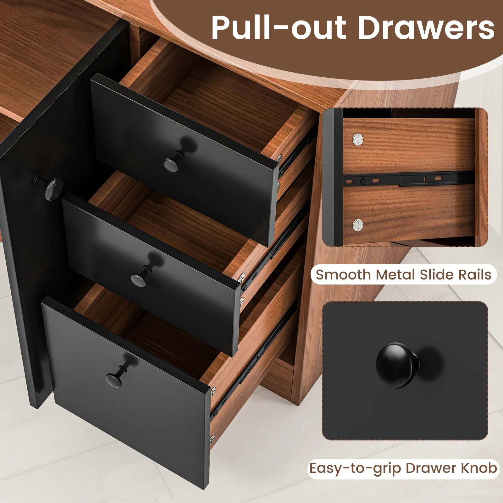 71 Inch Kitchen Pantry, 3 Storage Cabinet, 3 Deep Drawers, Walnut - Image 9