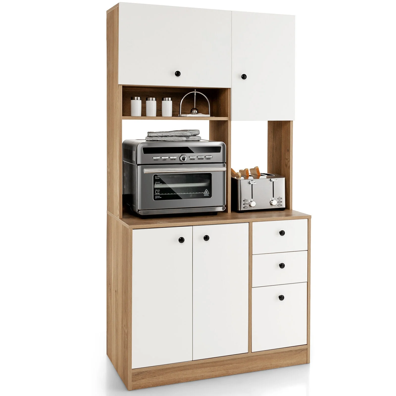 71 Inch Kitchen Pantry, 3 Storage Cabinet, 3 Deep Drawers, White - Image 4