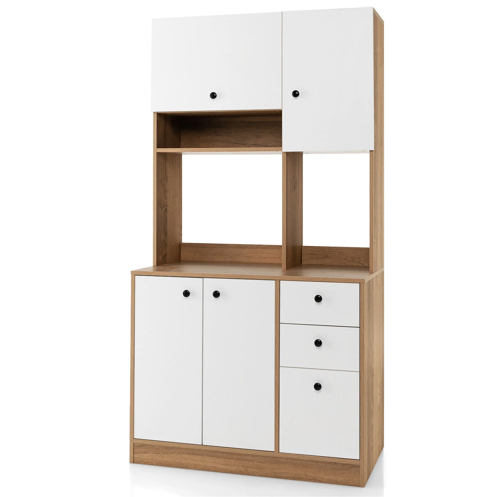 71 Inch Kitchen Pantry, 3 Storage Cabinet, 3 Deep Drawers, White - Image 5
