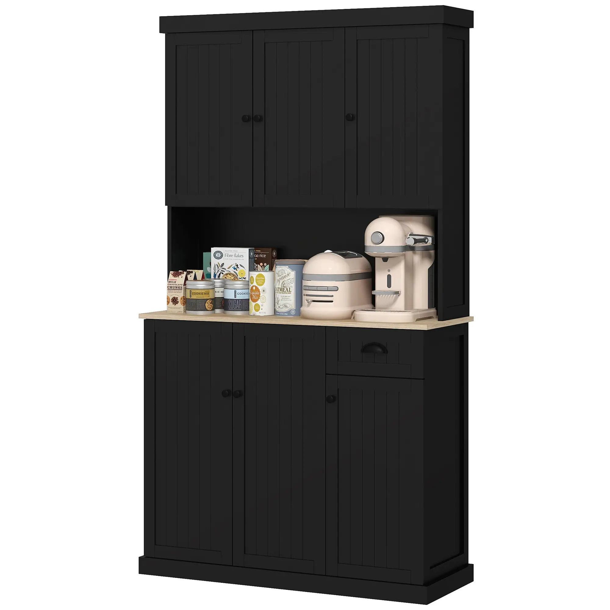 71 Inch Kitchen Pantry Buffet Hutch Cabinet Microwave Stand, Black