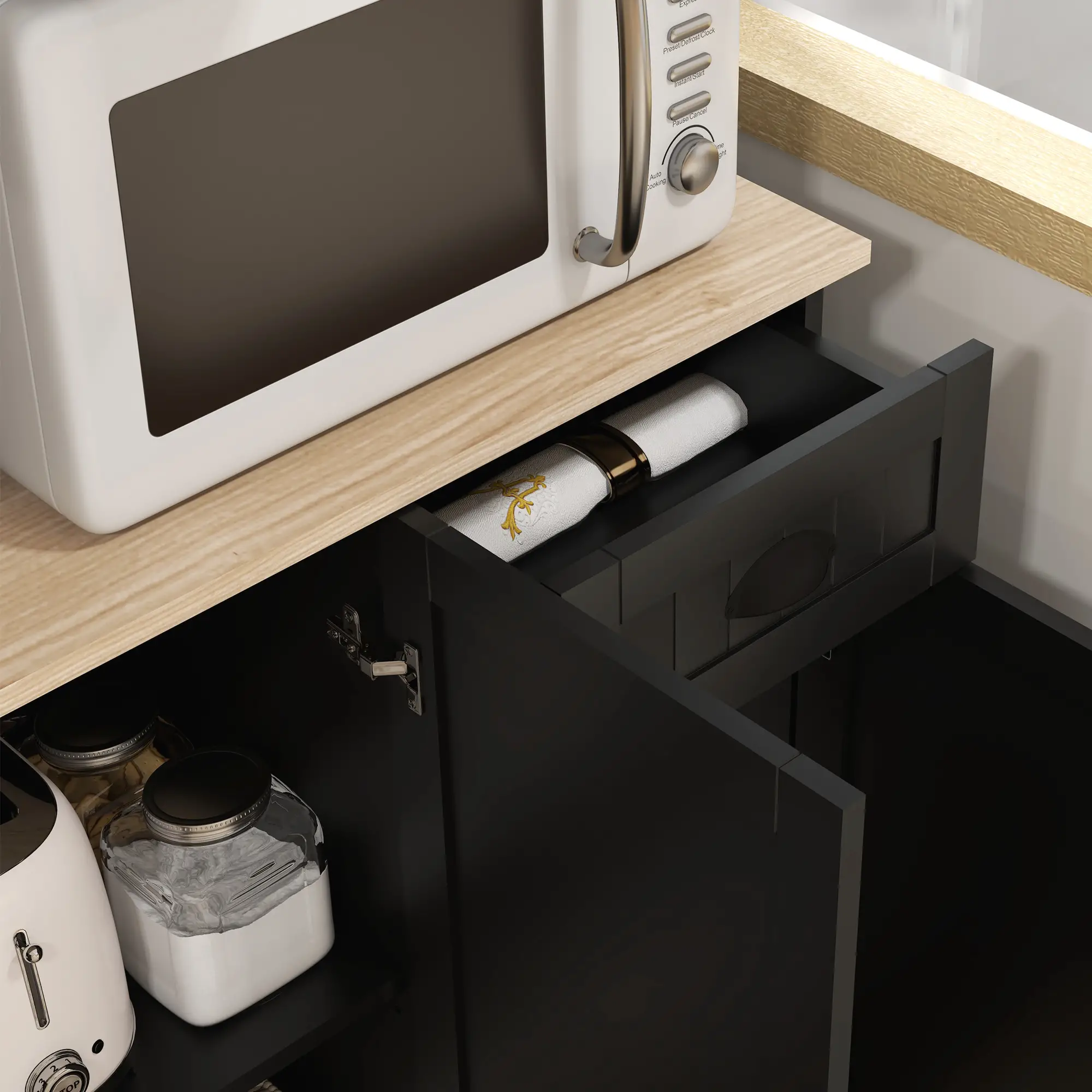 71 Inch Kitchen Pantry Buffet Hutch Cabinet Microwave Stand, Black - Image 10