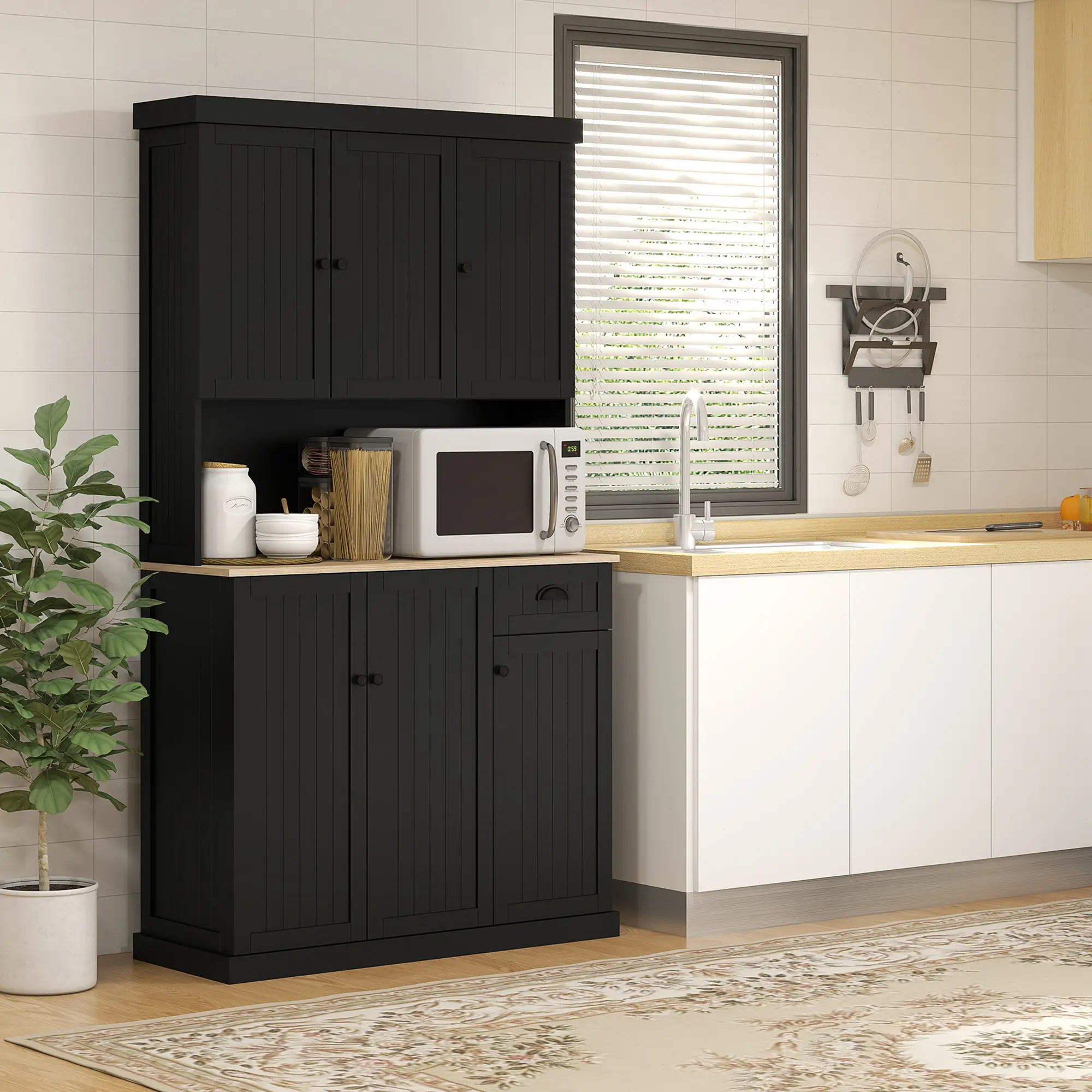 71 Inch Kitchen Pantry Buffet Hutch Cabinet Microwave Stand, Black - Image 8