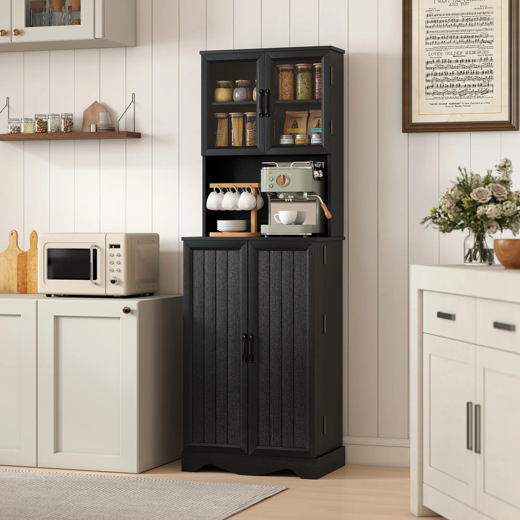 71 Inch Kitchen Pantry Cabinet, Freestanding Hutch, Black - Image 10