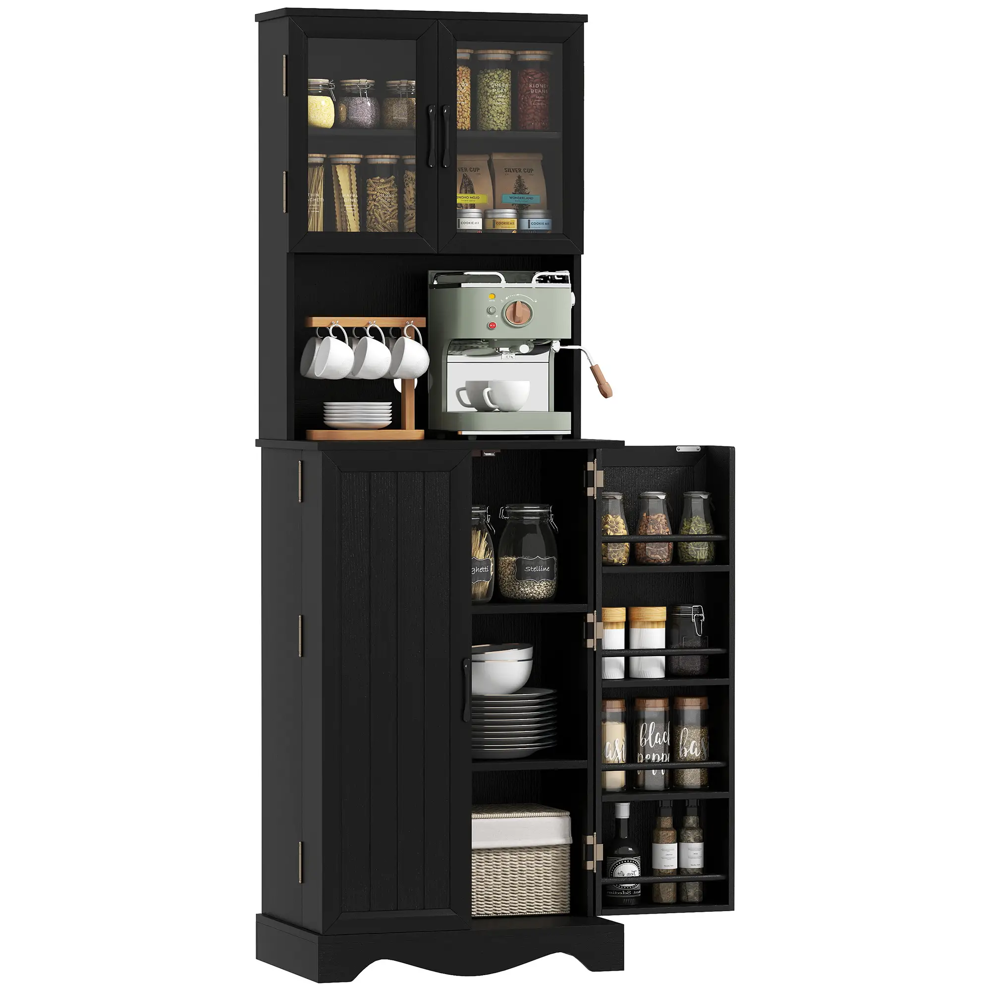 71 Inch Kitchen Pantry Cabinet, Freestanding Hutch, Black - Image 11
