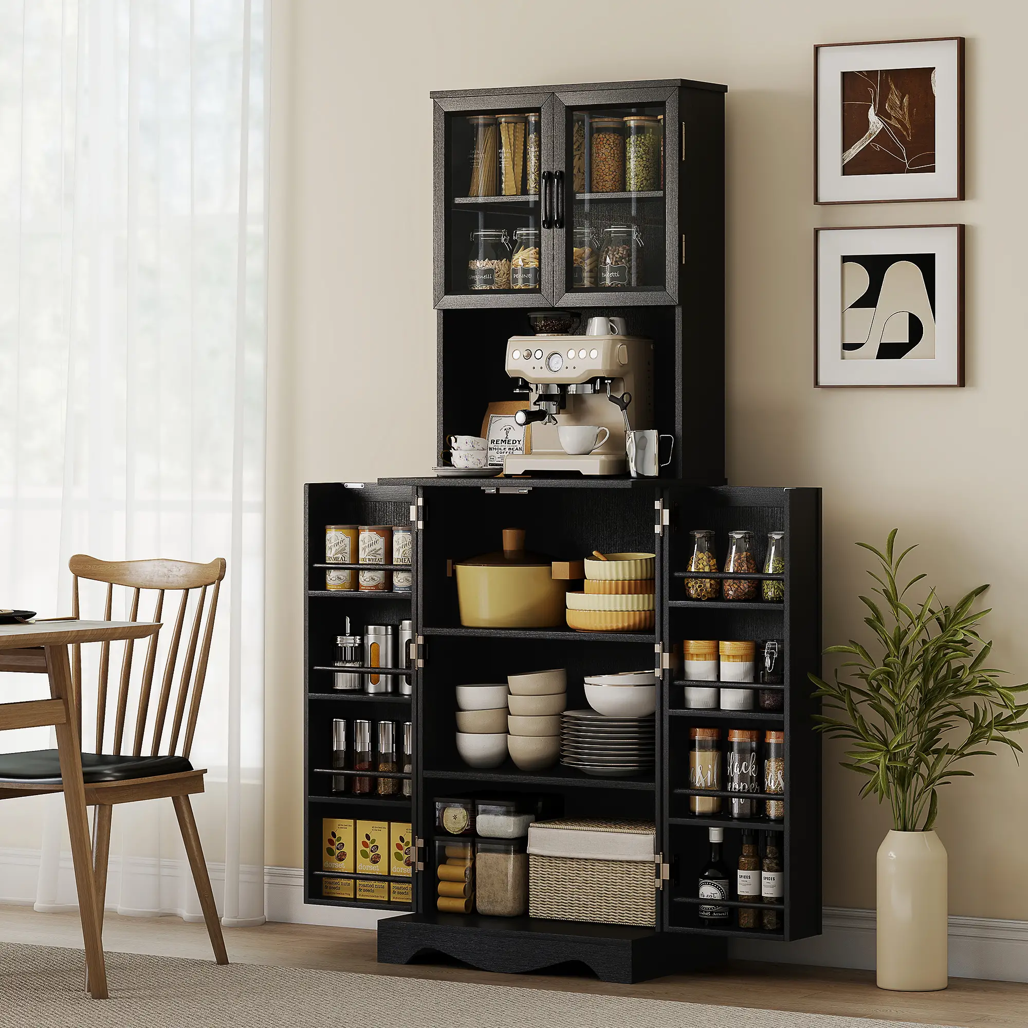 71 Inch Kitchen Pantry Cabinet, Freestanding Hutch, Black - Image 2