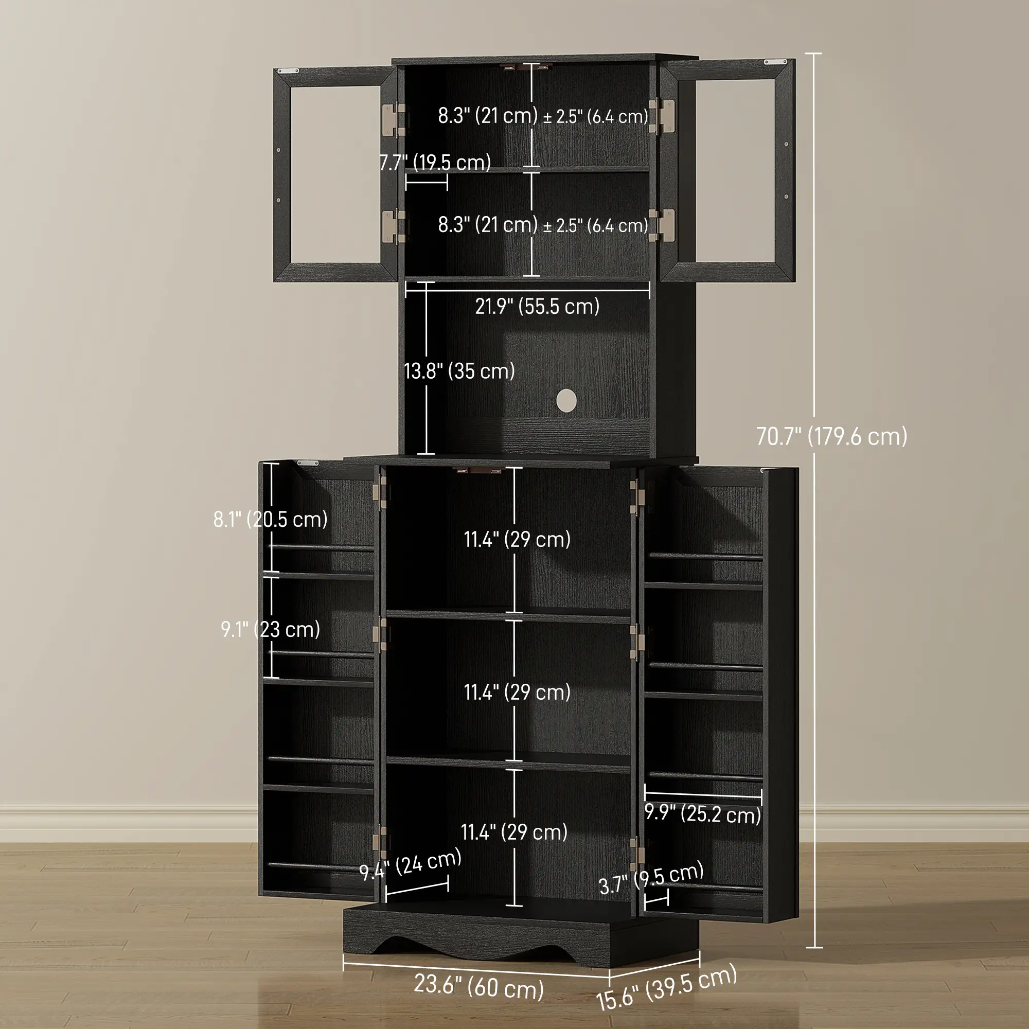 71 Inch Kitchen Pantry Cabinet, Freestanding Hutch, Black - Image 3