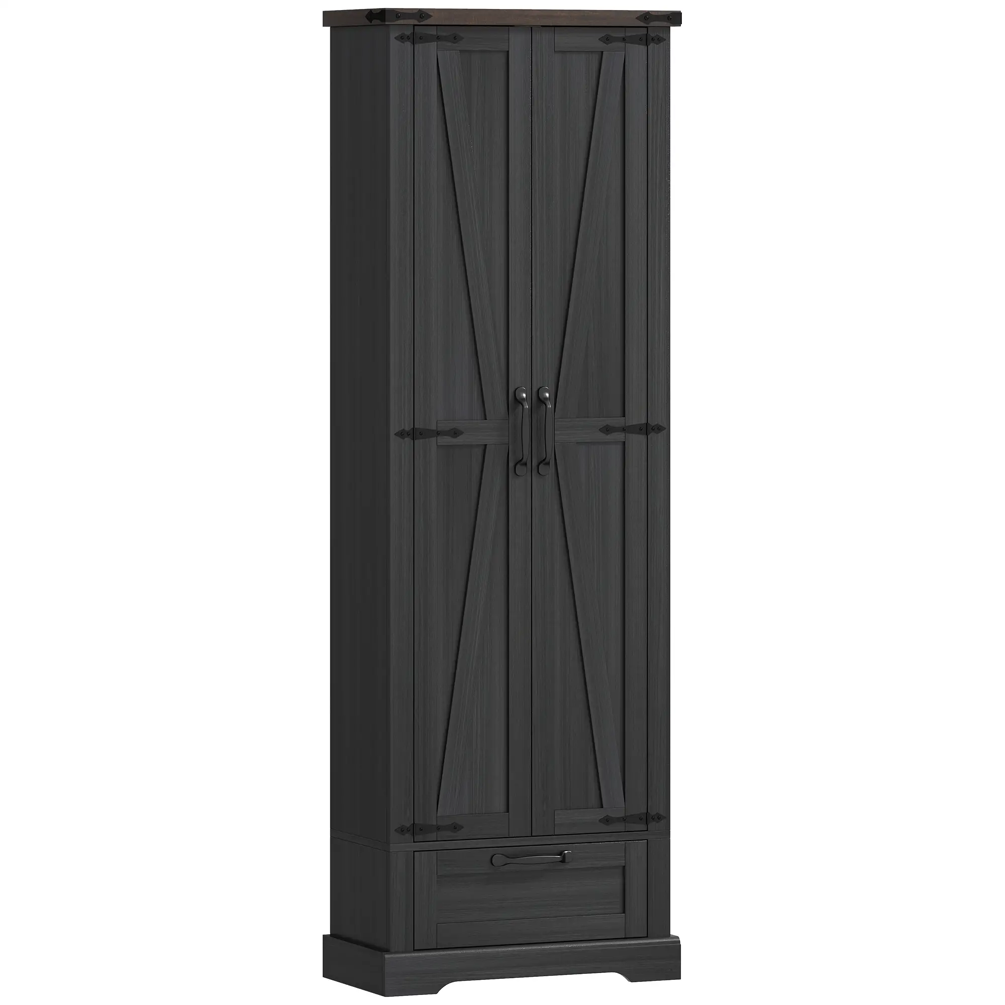 71 Inch Pantry Cabinet, Kitchen Storage with Adjustable Shelves, 2 Doors, Drawer, Black