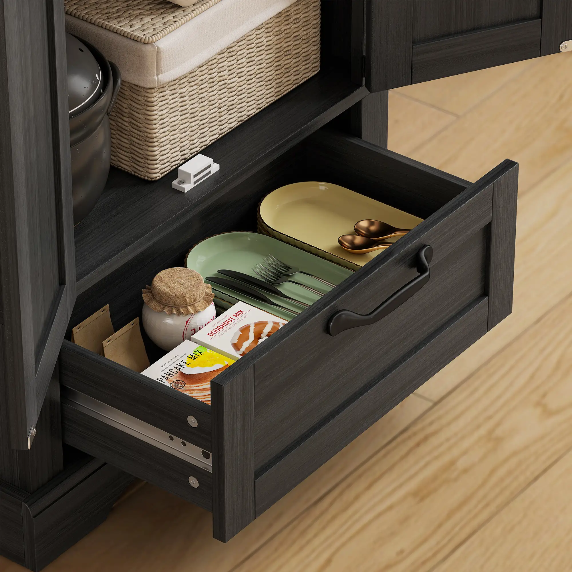 71 Inch Pantry Cabinet, Kitchen Storage with Adjustable Shelves, 2 Doors, Drawer, Black - Image 10