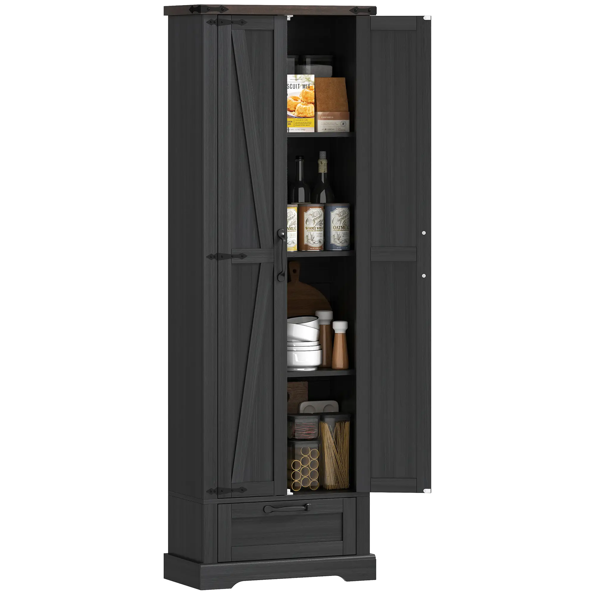 71 Inch Pantry Cabinet, Kitchen Storage with Adjustable Shelves, 2 Doors, Drawer, Black - Image 11