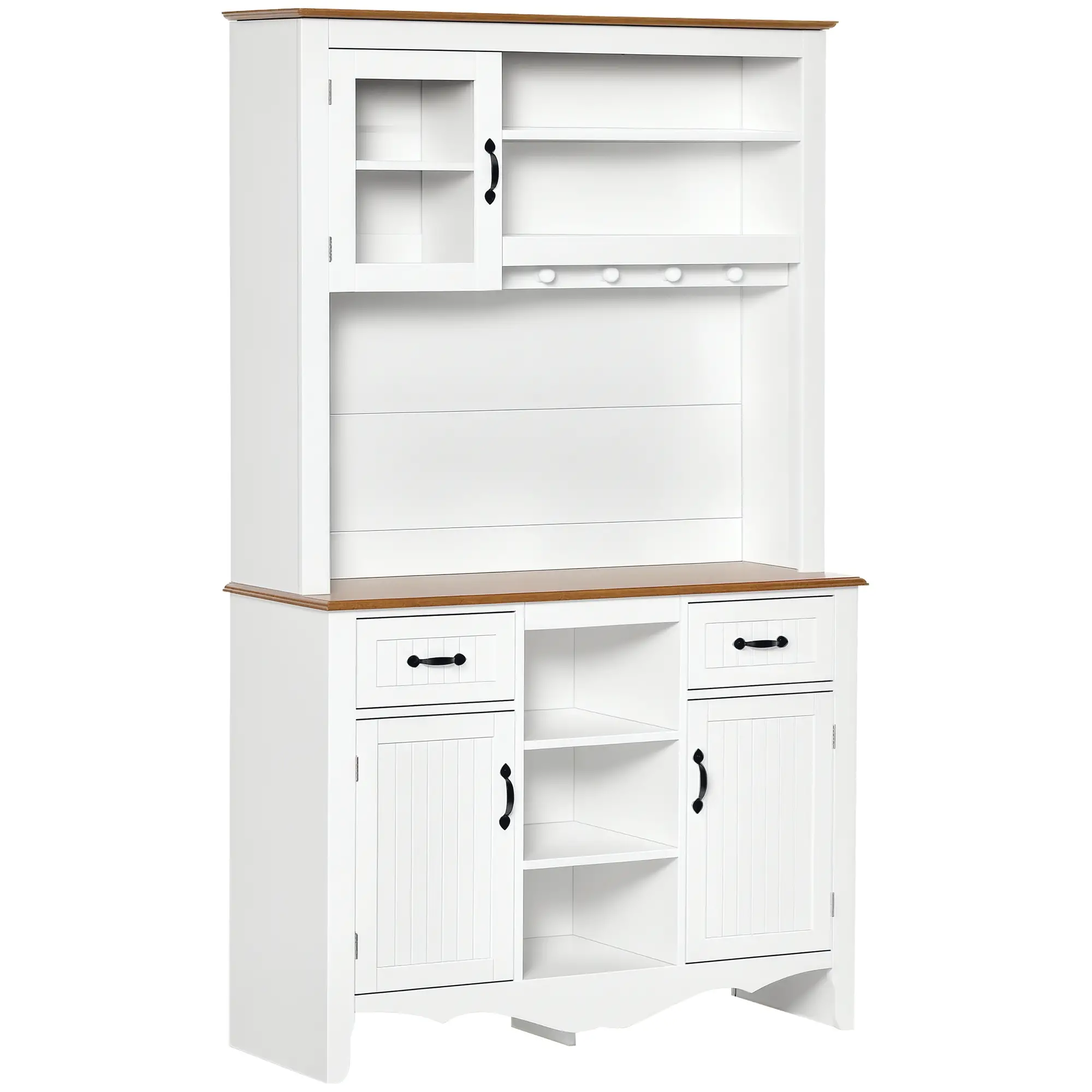 71" Kitchen Buffet with Hutch, Farmhouse Style, White