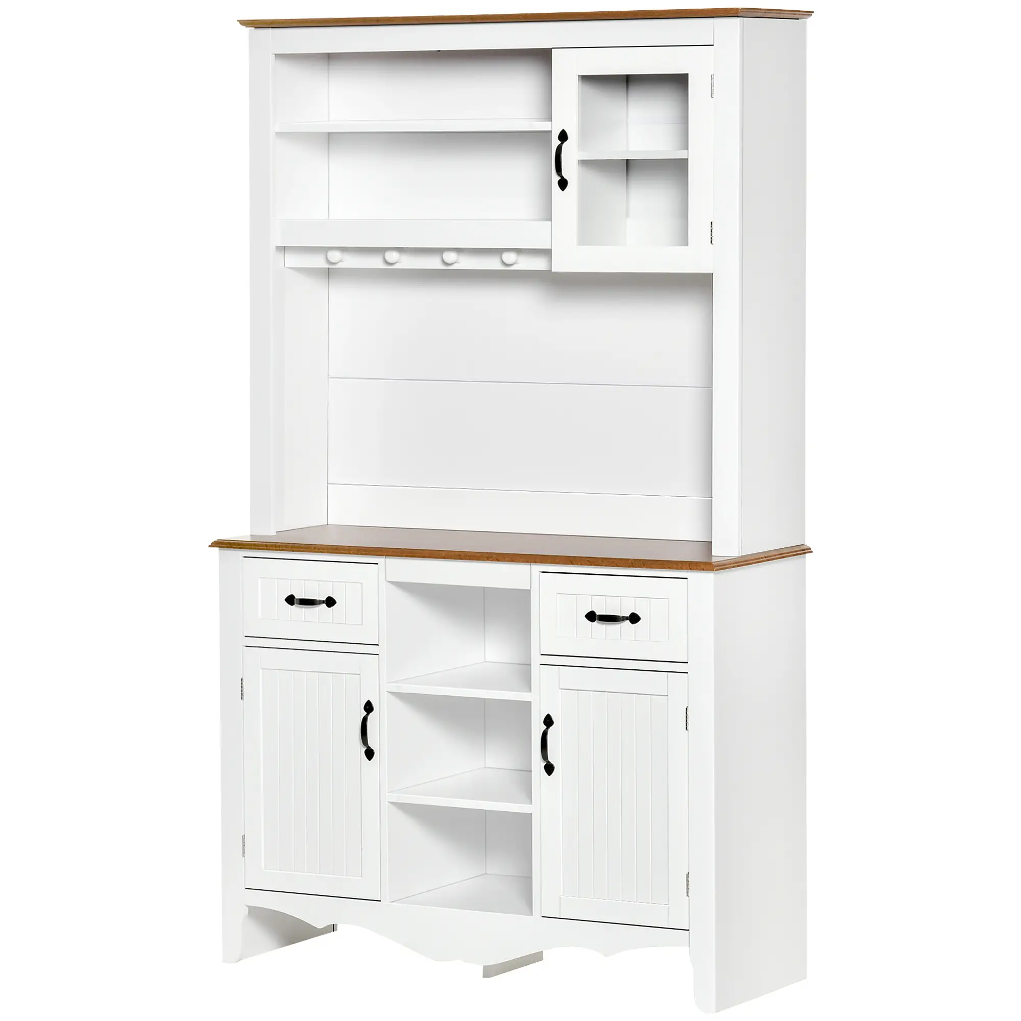71" Kitchen Buffet with Hutch, Farmhouse Style, White - Image 11