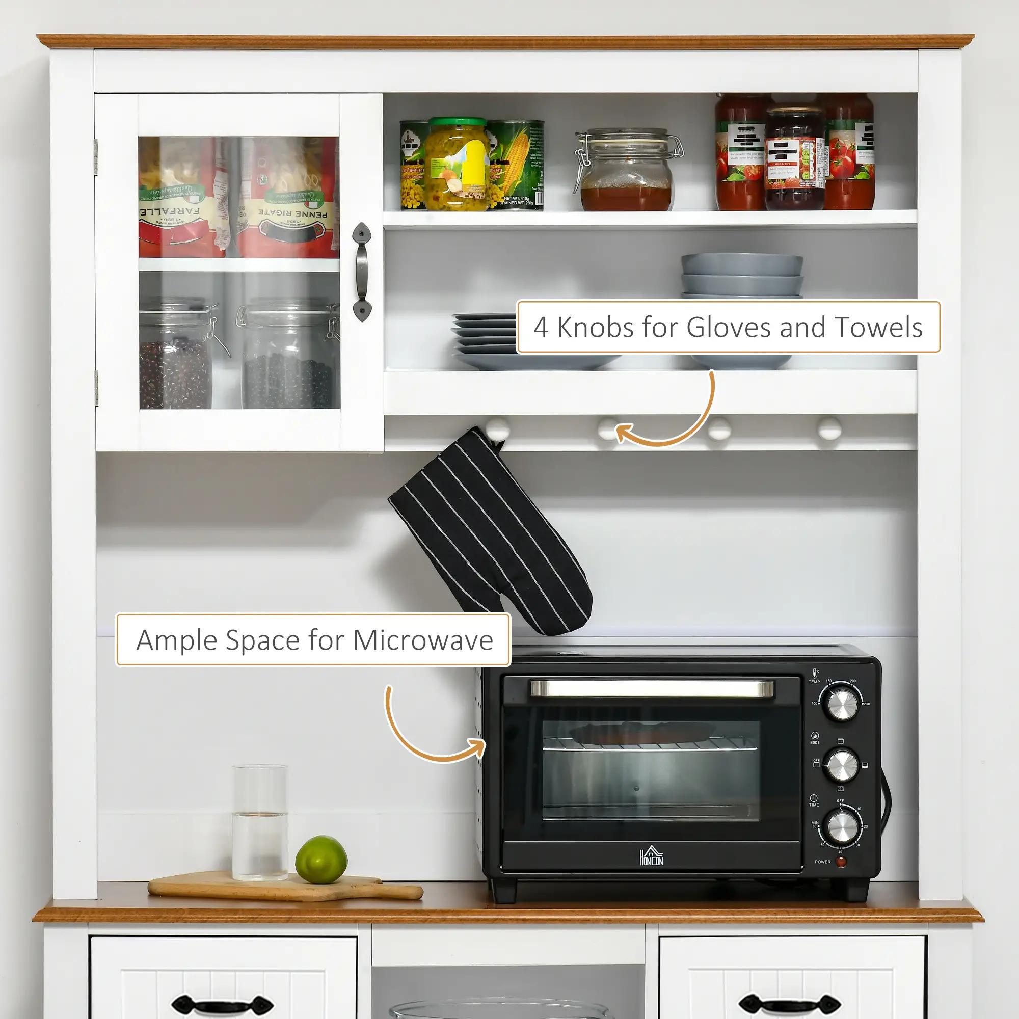 71" Kitchen Buffet with Hutch, Farmhouse Style, White - Image 5