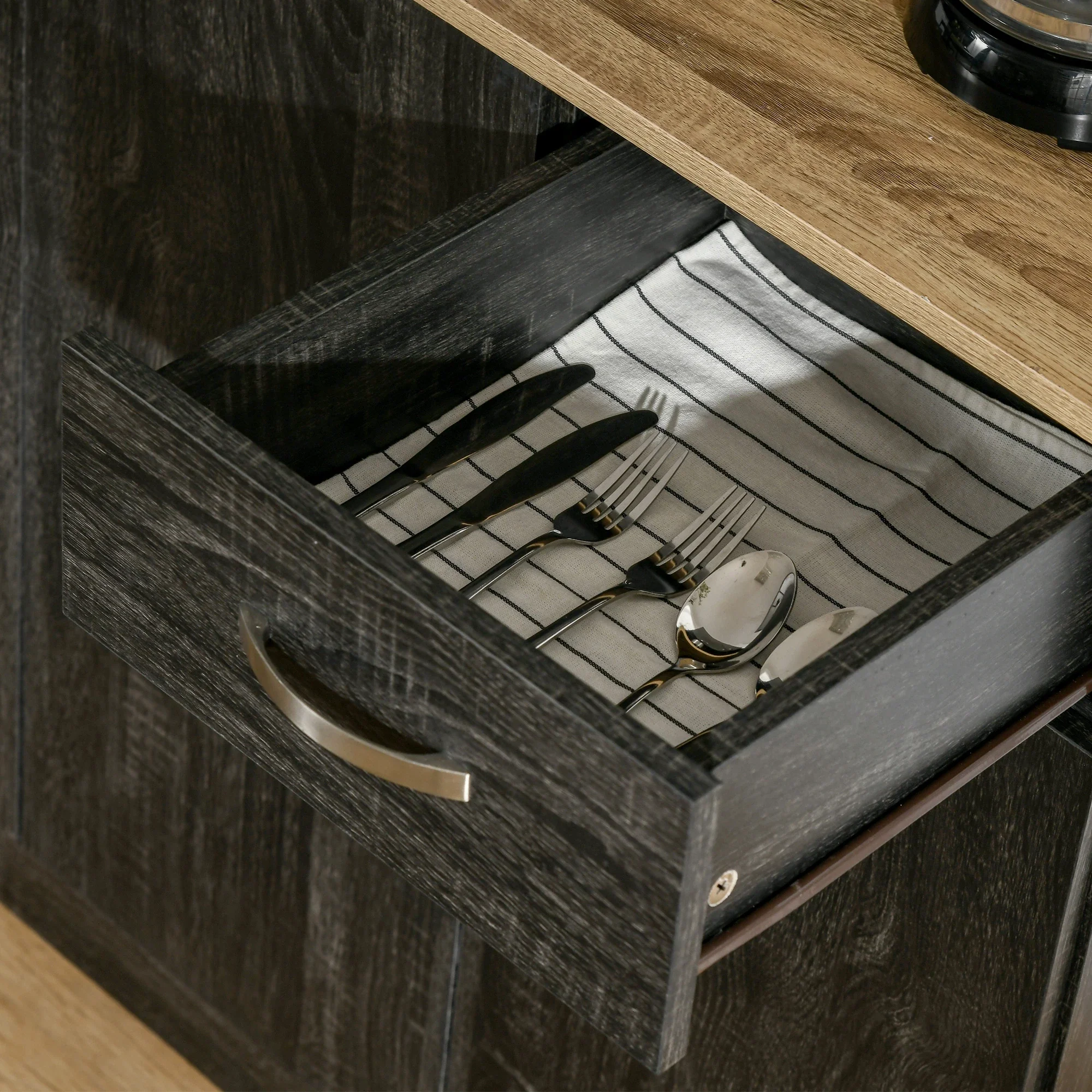 71" Kitchen Buffet with Hutch, Freestanding Cabinet, Black - Image 10