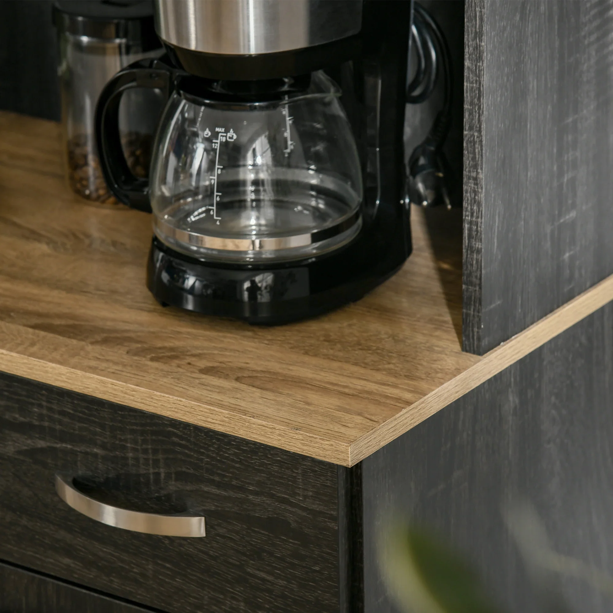 71" Kitchen Buffet with Hutch, Freestanding Cabinet, Black - Image 9