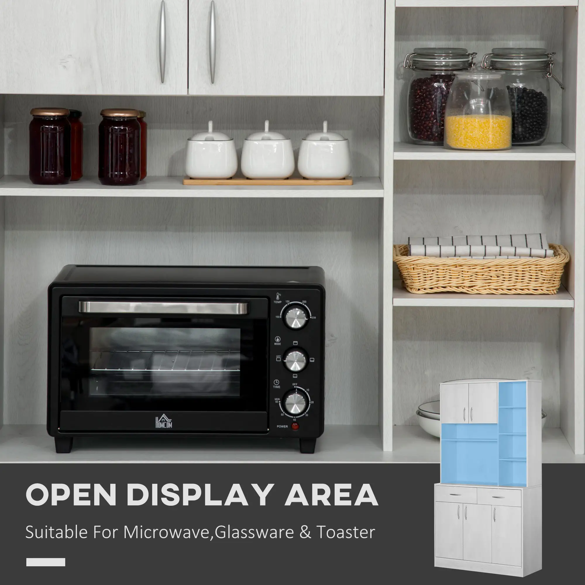 71" Kitchen Hutch with Storage Cabinet, Modern Buffet, Ash White - Image 5