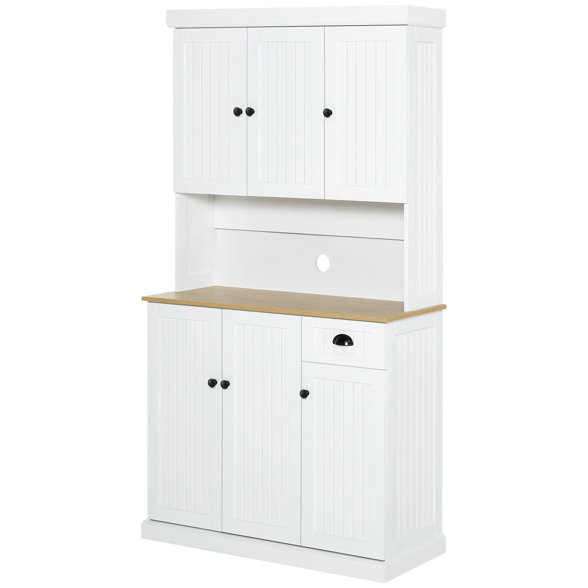 71 Kitchen Pantry Buffet, Hutch Storage Cabinet, Microwave Stand, Oak, White