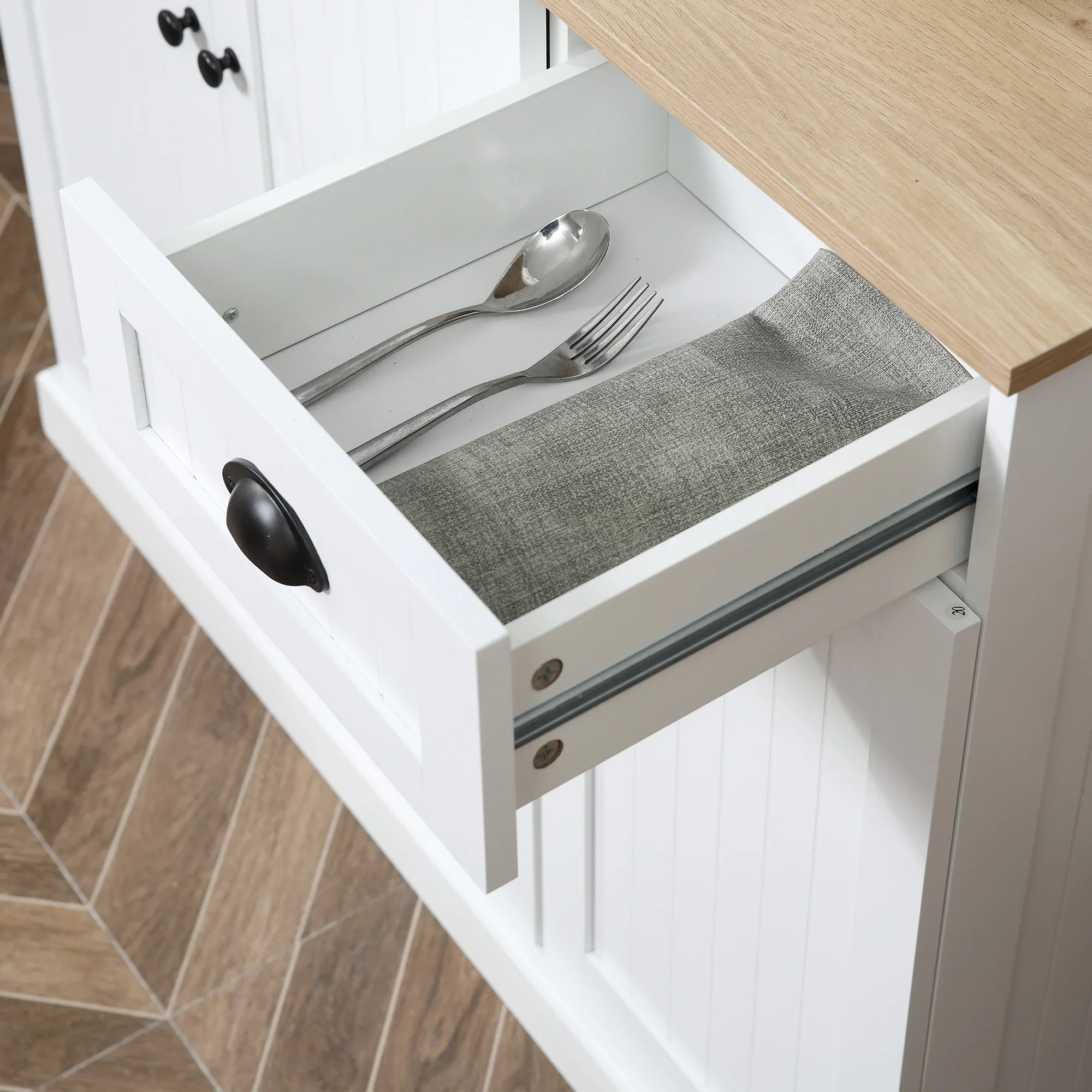 71 Kitchen Pantry Buffet, Hutch Storage Cabinet, Microwave Stand, Oak, White - Image 11
