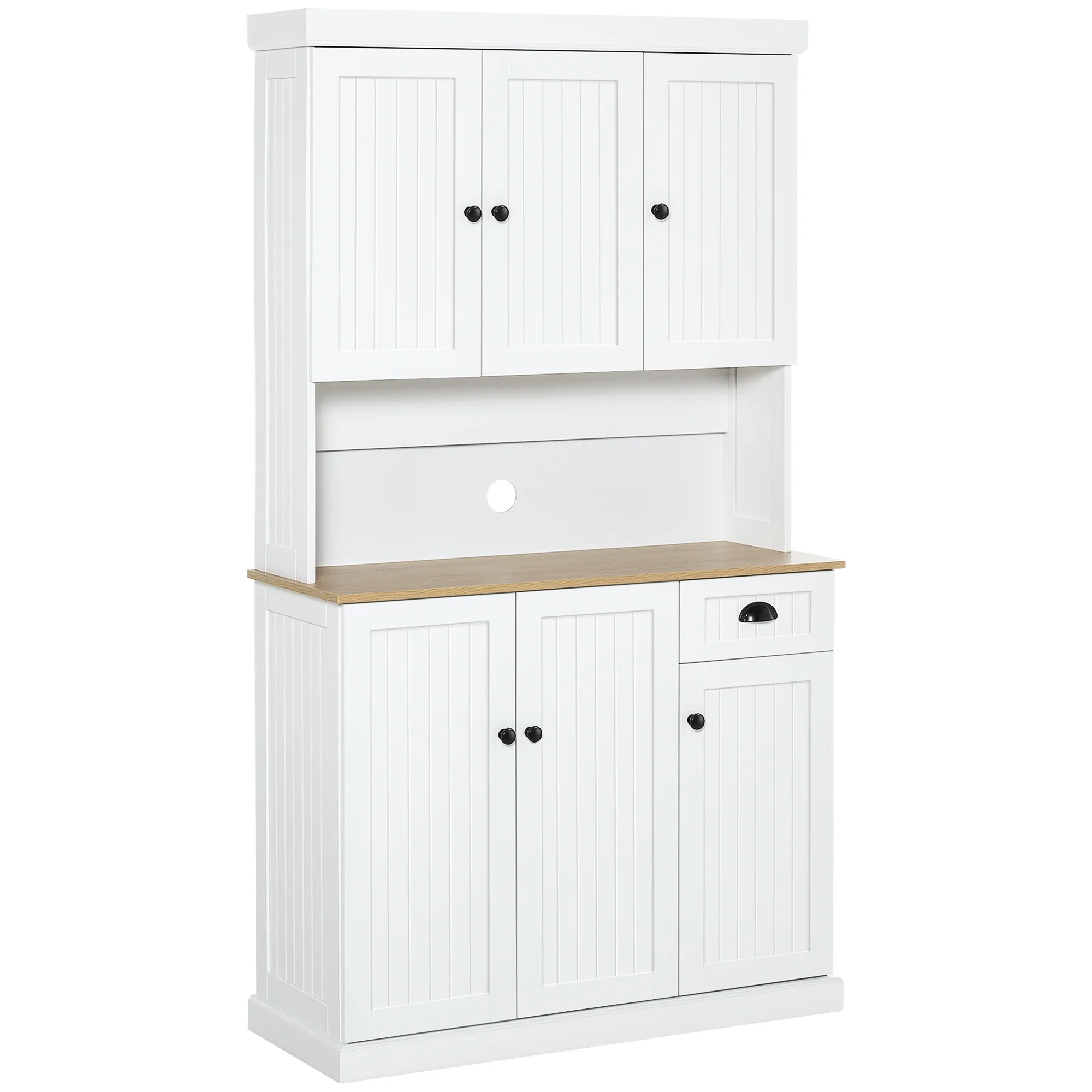 71 Kitchen Pantry Buffet, Hutch Storage Cabinet, Microwave Stand, Oak, White - Image 15