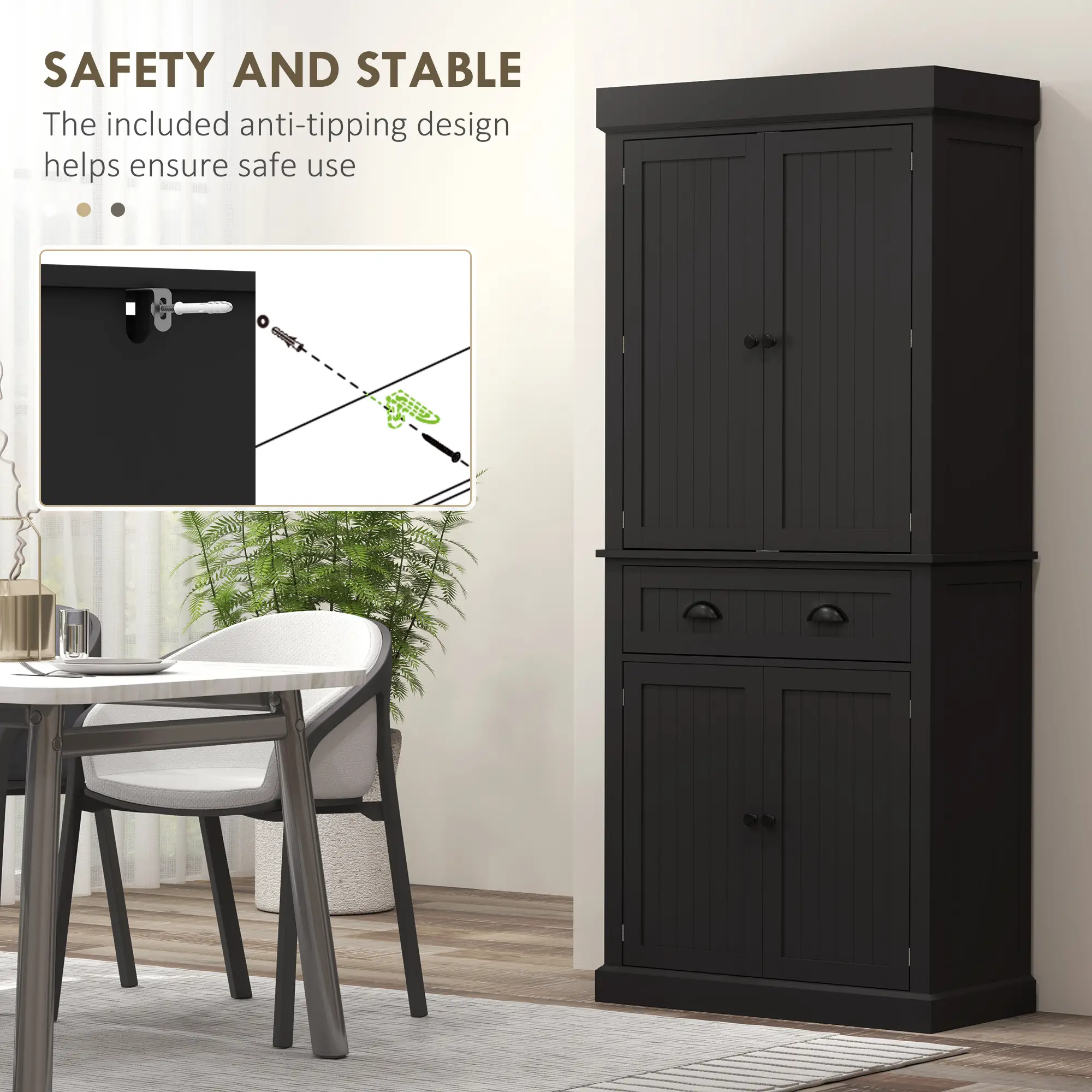 71" Kitchen Pantry Cabinet, LED Lights, 6 Spice Racks, Drawer, 4 Adjustable Shelves, Black - Image 7