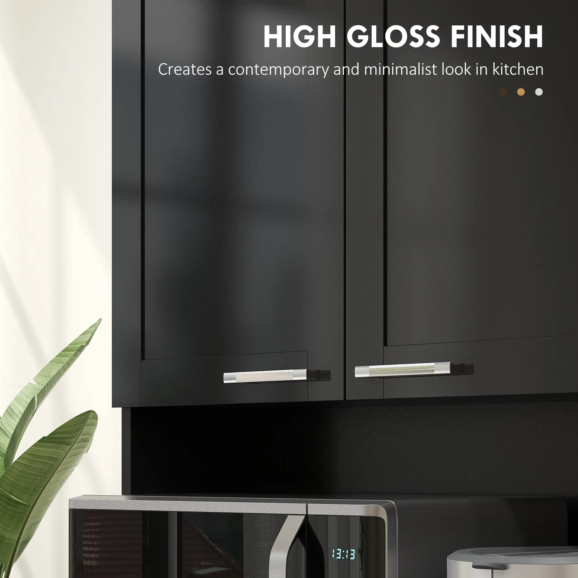 71" Kitchen Pantry Cabinet, Storage Buffet with Hutch, Adjustable Shelves, High Gloss Black, Black - Image 7