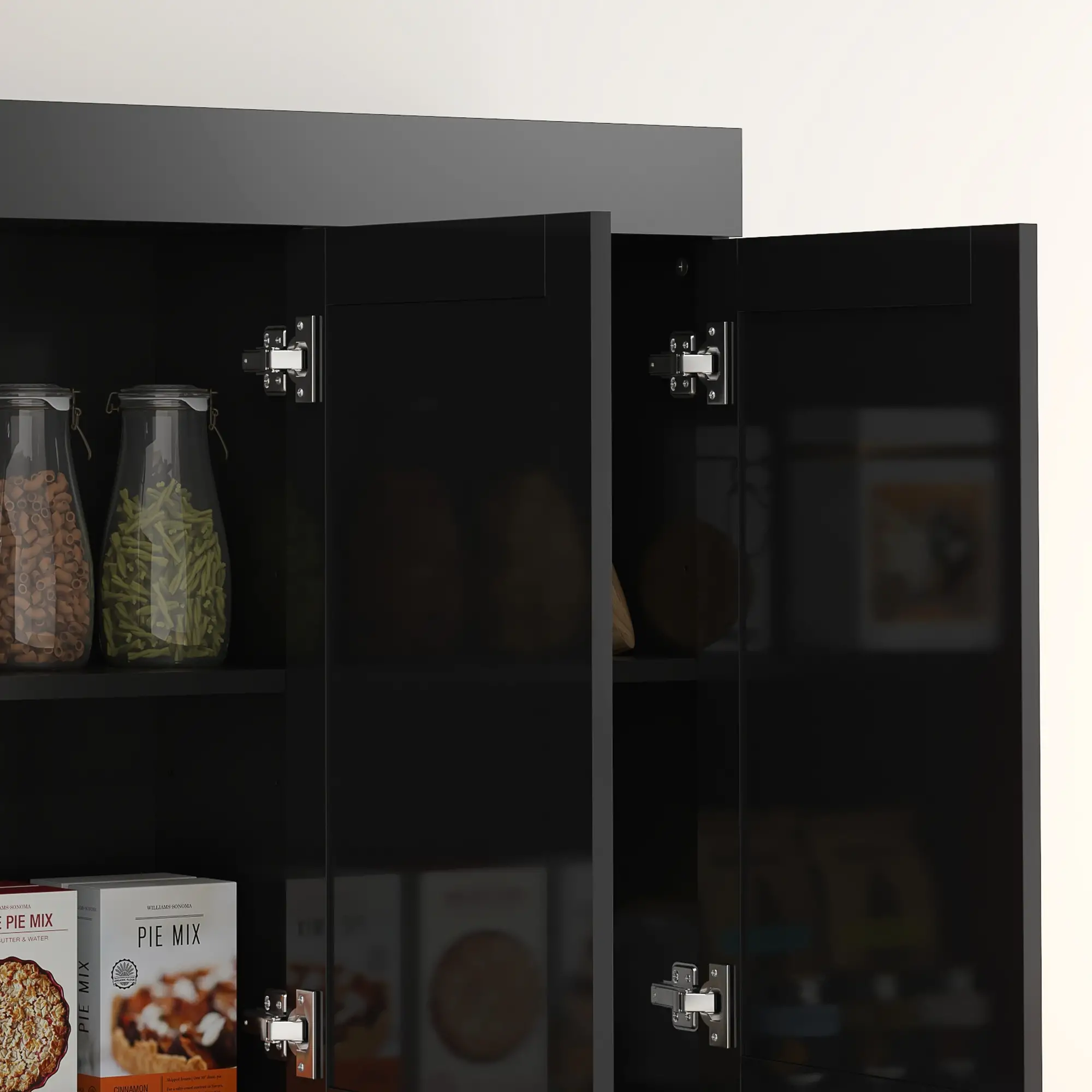 71" Kitchen Pantry Cabinet, Storage Buffet with Hutch, Adjustable Shelves, High Gloss Black, Black - Image 8