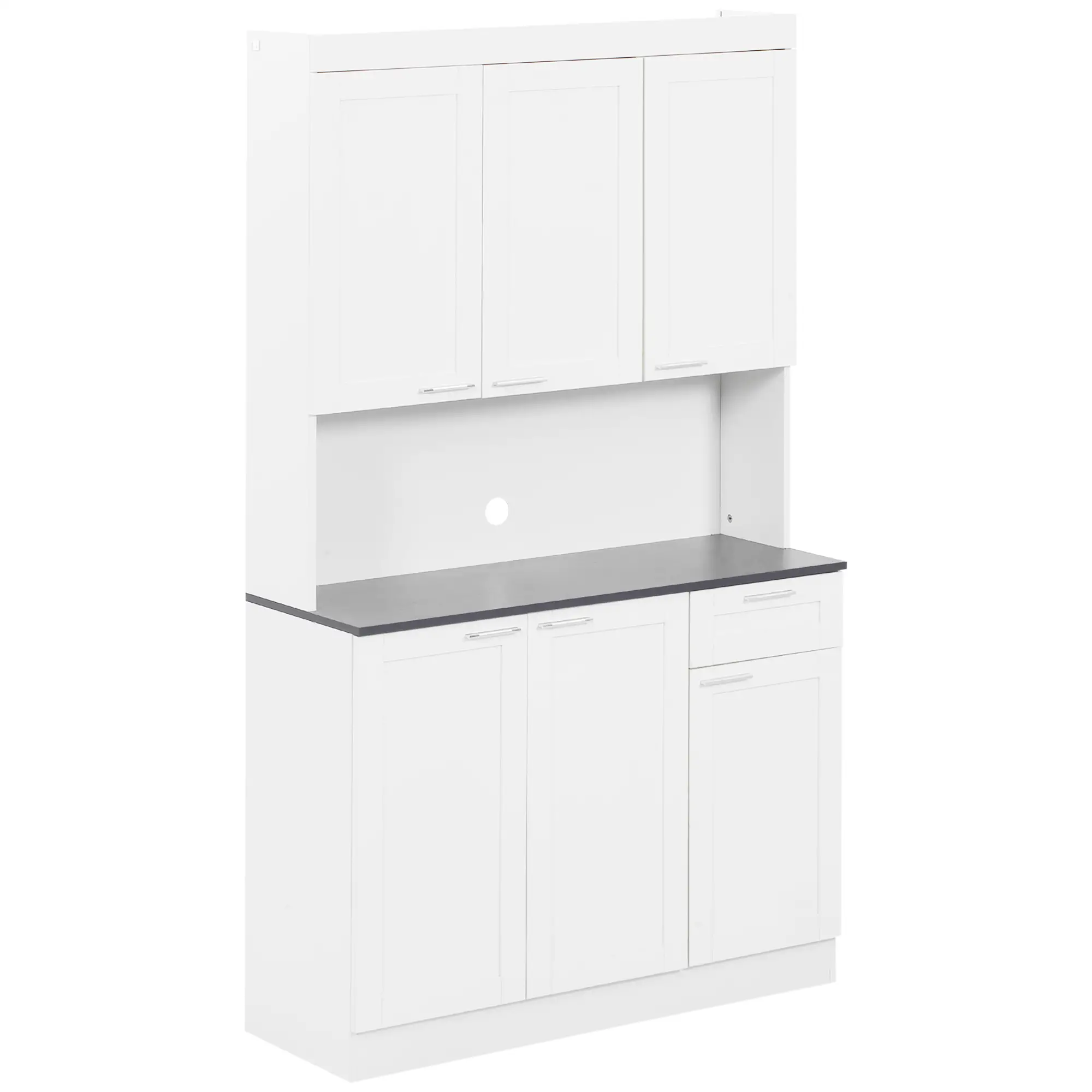 71" Kitchen Pantry Cabinet, Storage Buffet with Hutch, Adjustable Shelves, High Gloss White, White