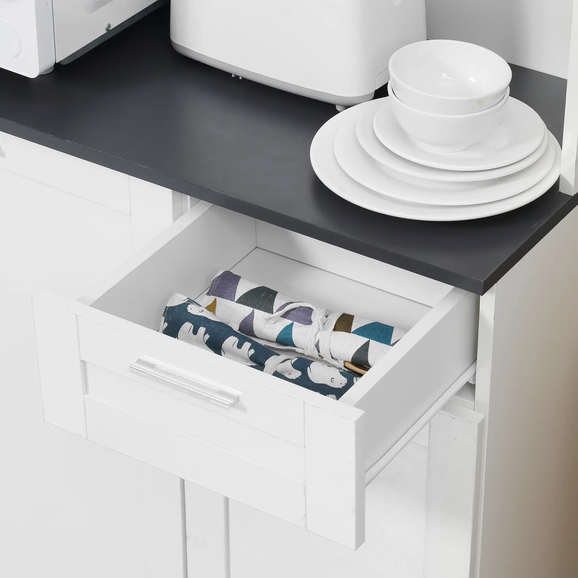 71" Kitchen Pantry Cabinet, Storage Buffet with Hutch, Adjustable Shelves, High Gloss White, White - Image 10