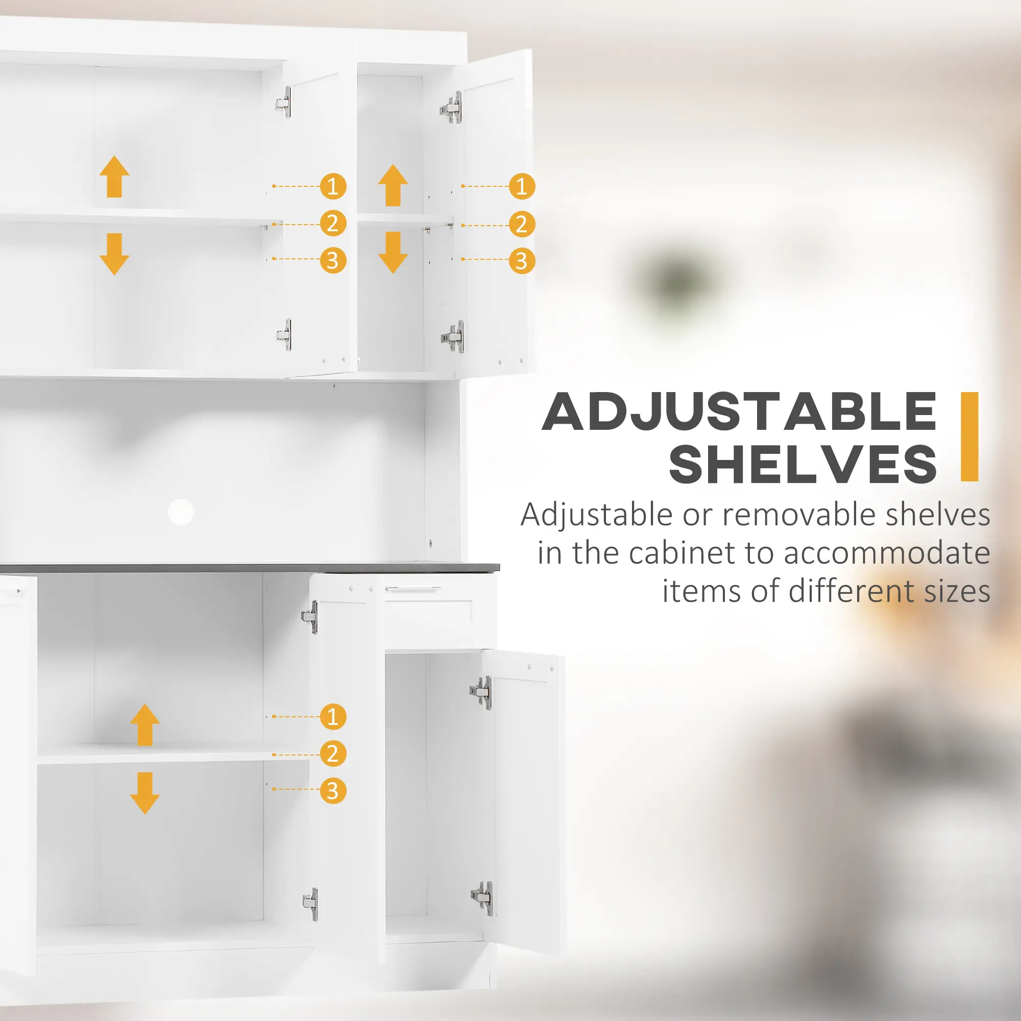 71" Kitchen Pantry Cabinet, Storage Buffet with Hutch, Adjustable Shelves, High Gloss White, White - Image 6