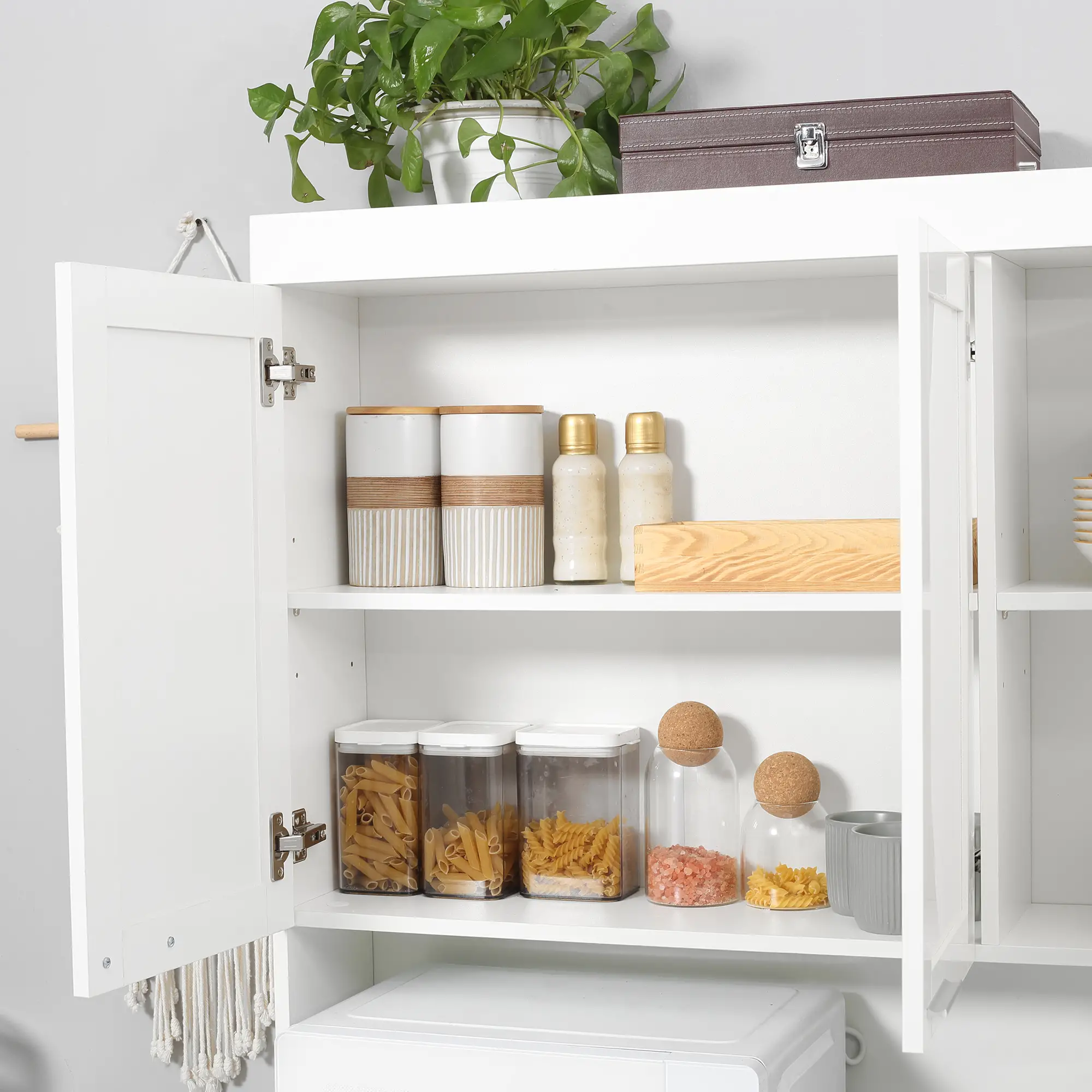 71" Kitchen Pantry Cabinet, Storage Buffet with Hutch, Adjustable Shelves, High Gloss White, White - Image 9