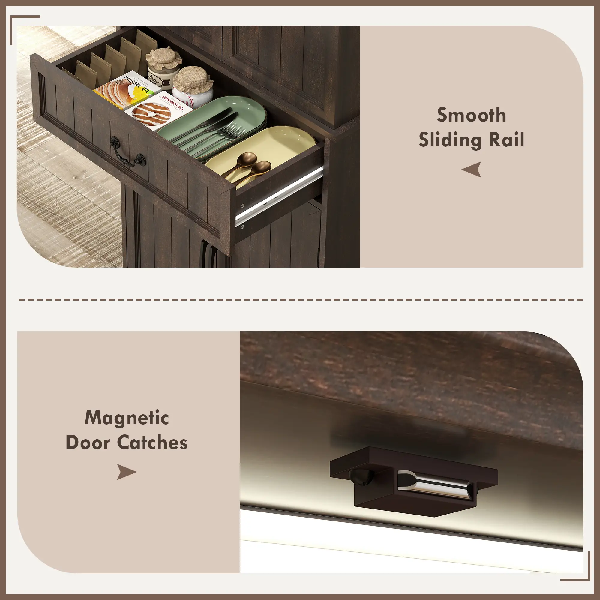 71" LED Kitchen Pantry Cabinet, Farmhouse Storage, Distressed Brown, Brown - Image 10