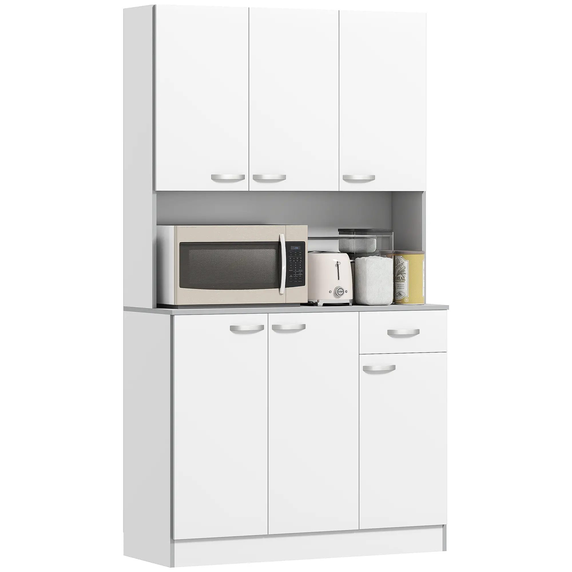 71" Modern Buffet with Hutch, Storage Cabinets, Drawer, Microwave Stand, White - Image 12