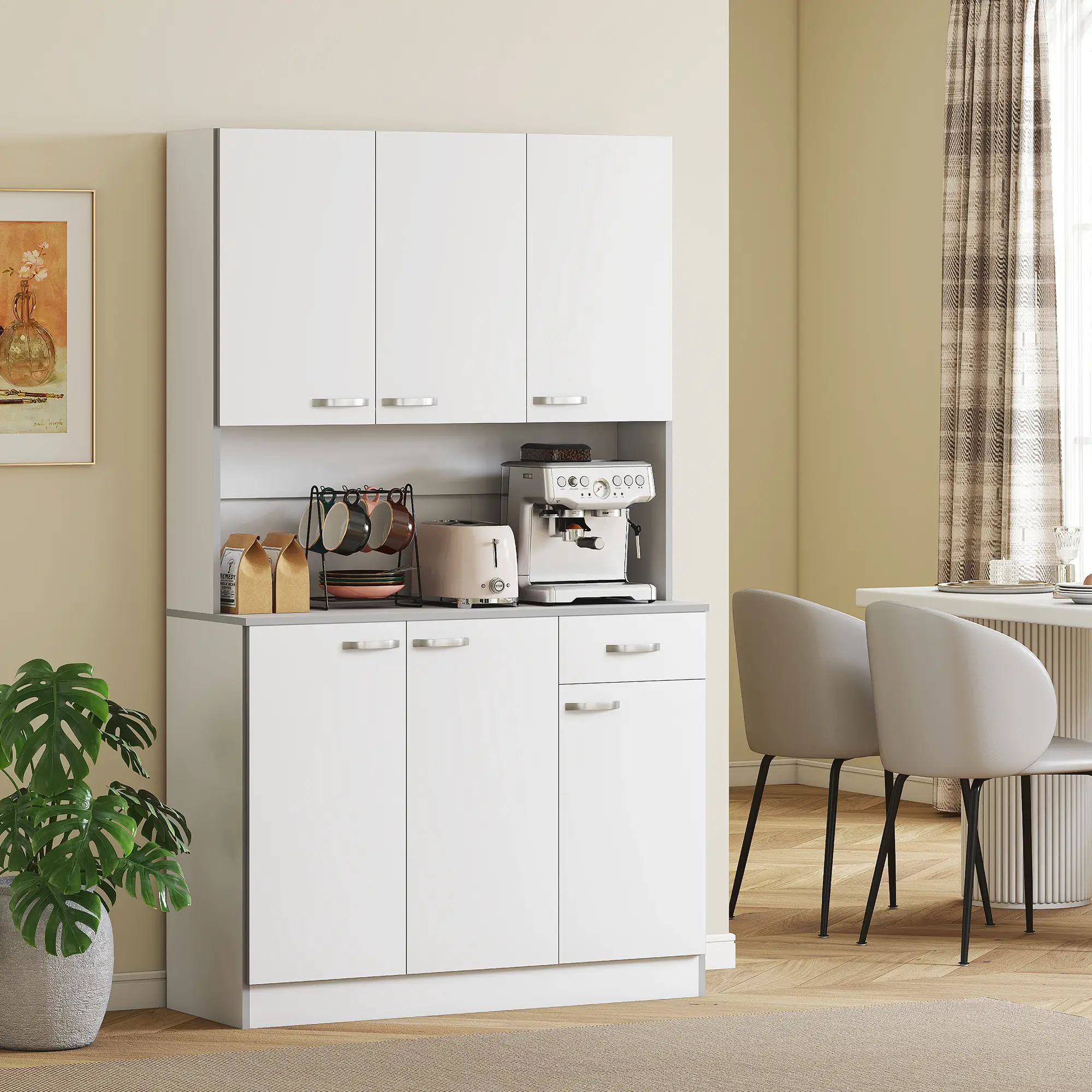 71" Modern Buffet with Hutch, Storage Cabinets, Drawer, Microwave Stand, White - Image 4
