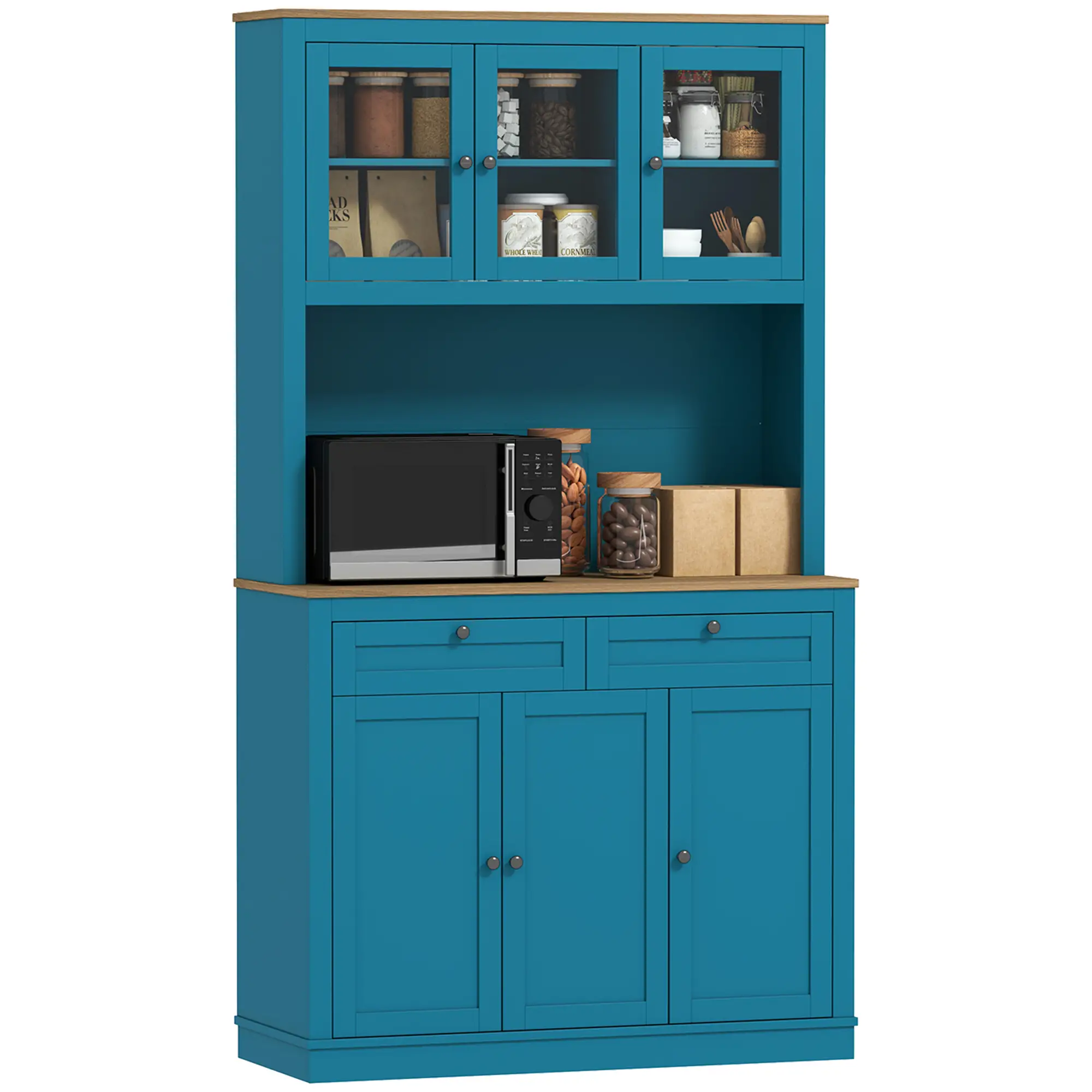 71" Pantry Cabinet with Microwave Space, Adjustable Shelves, Navy Blue