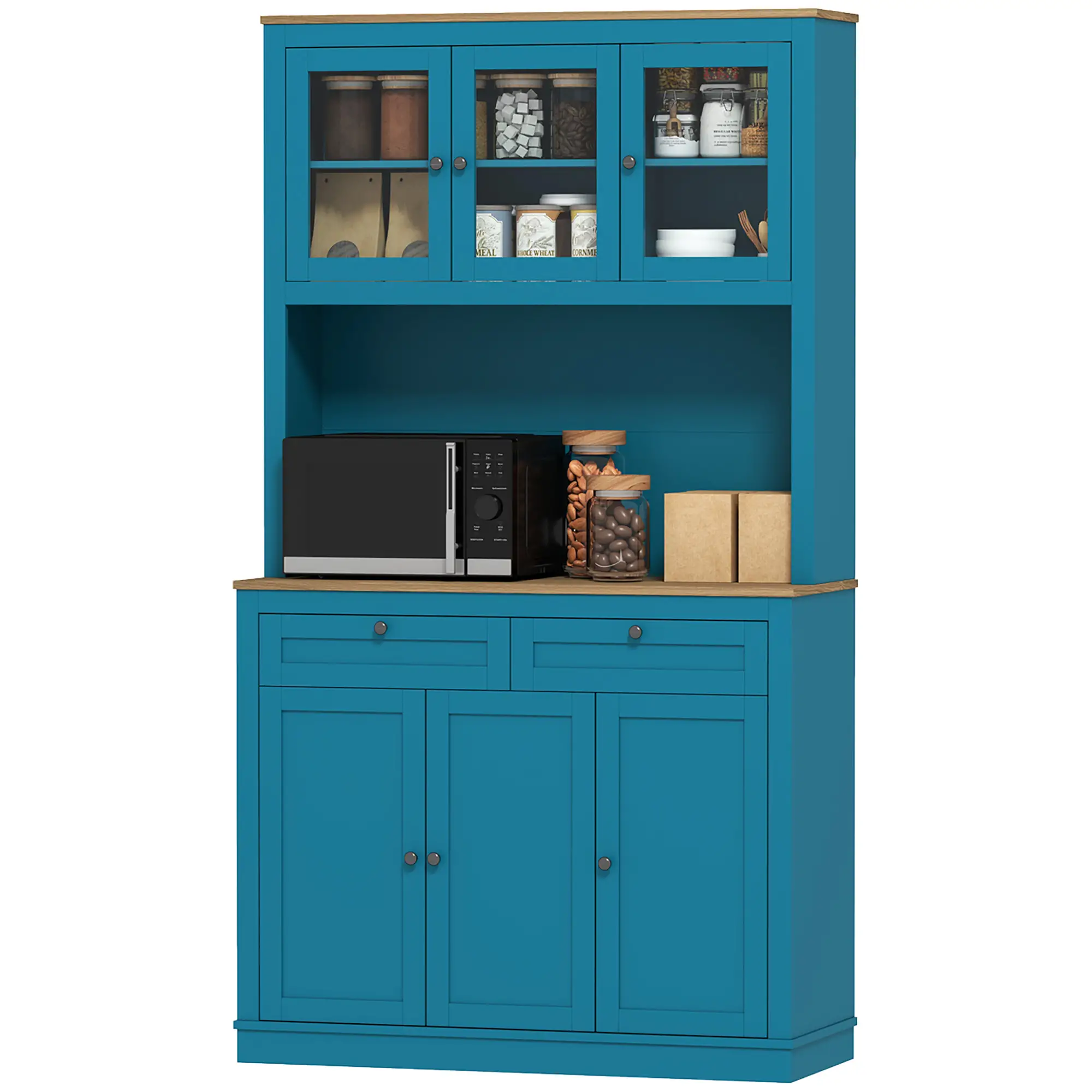 71" Pantry Cabinet with Microwave Space, Adjustable Shelves, Navy Blue - Image 11