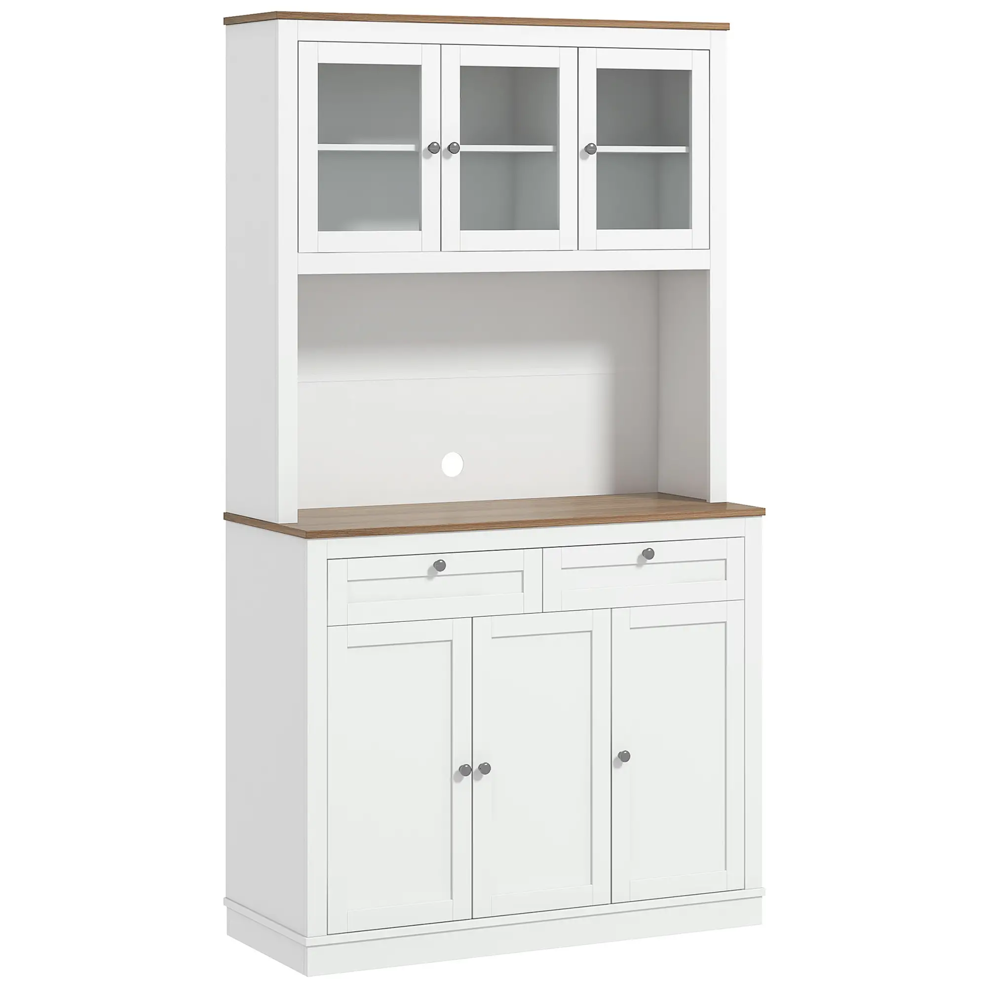 71" Pantry Cabinet with Microwave Space, Buffet Hutch, 2 Drawers, Adjustable Shelves, White