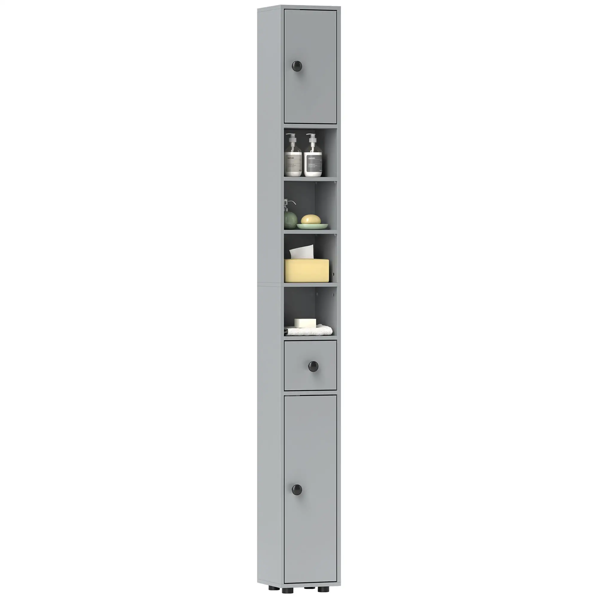 71" Tall Bathroom Cabinet, Narrow Toilet Paper Storage, 2 Door, Adjustable Shelves, Grey - Image 11