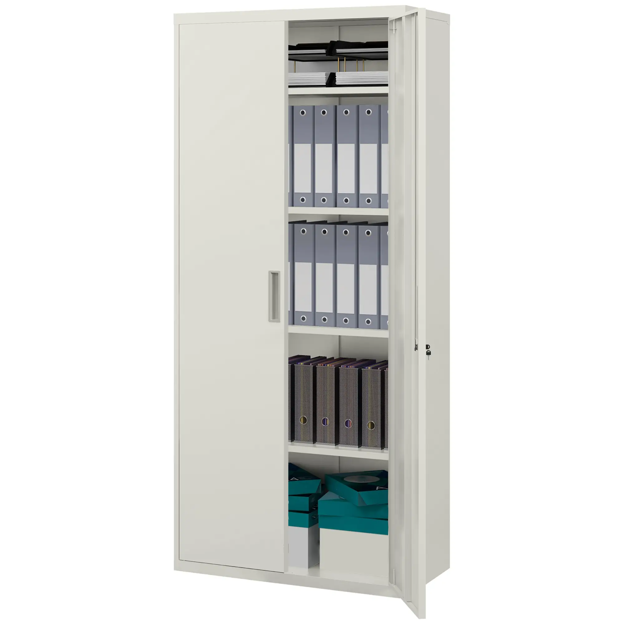 71" Tall Garage Cabinet, Metal Storage, 2 Doors, 4 Adjustable Shelves, White